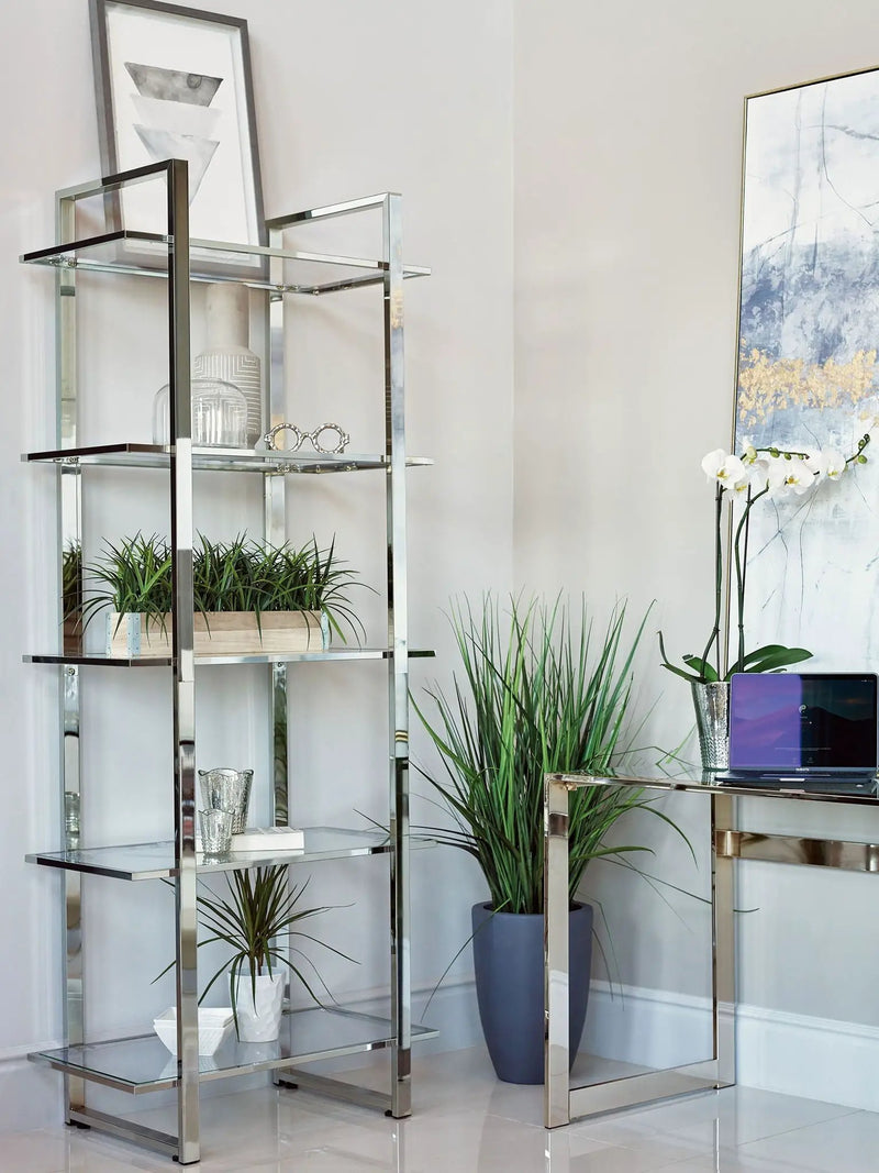 Hartford 79-inch 5-shelf Glass Bookshelf Chrome by Unique Piece Furniture