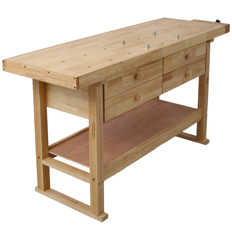 Workbench With 4 Drawers Wooden Workbench For Garage Workshop And Home - Natural by HouseOfZazla