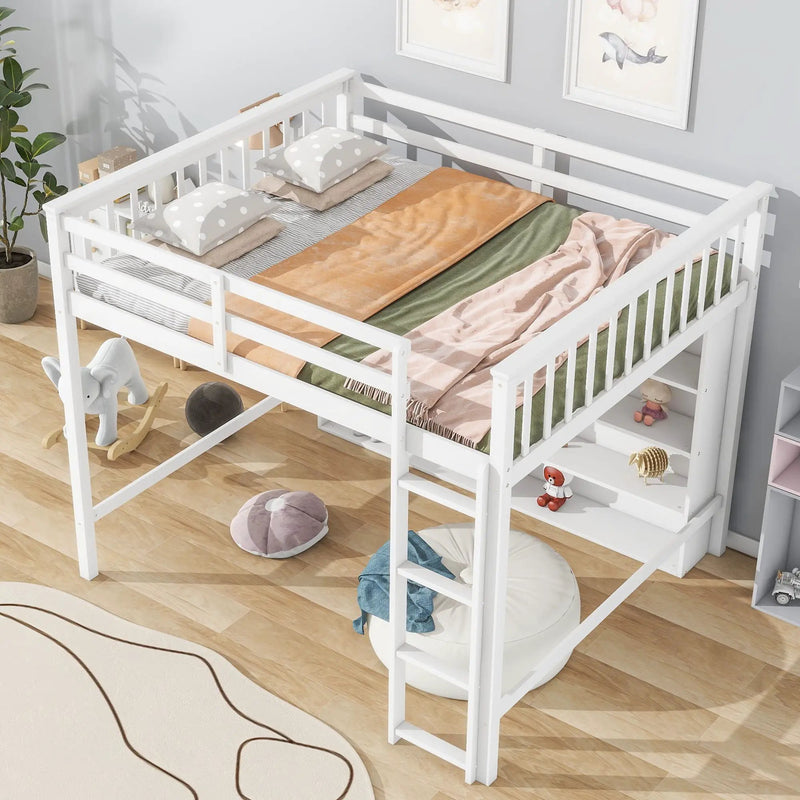 Loft Bed With 8 Open Storage Shelves And Built In Ladder by Unique Piece Furniture