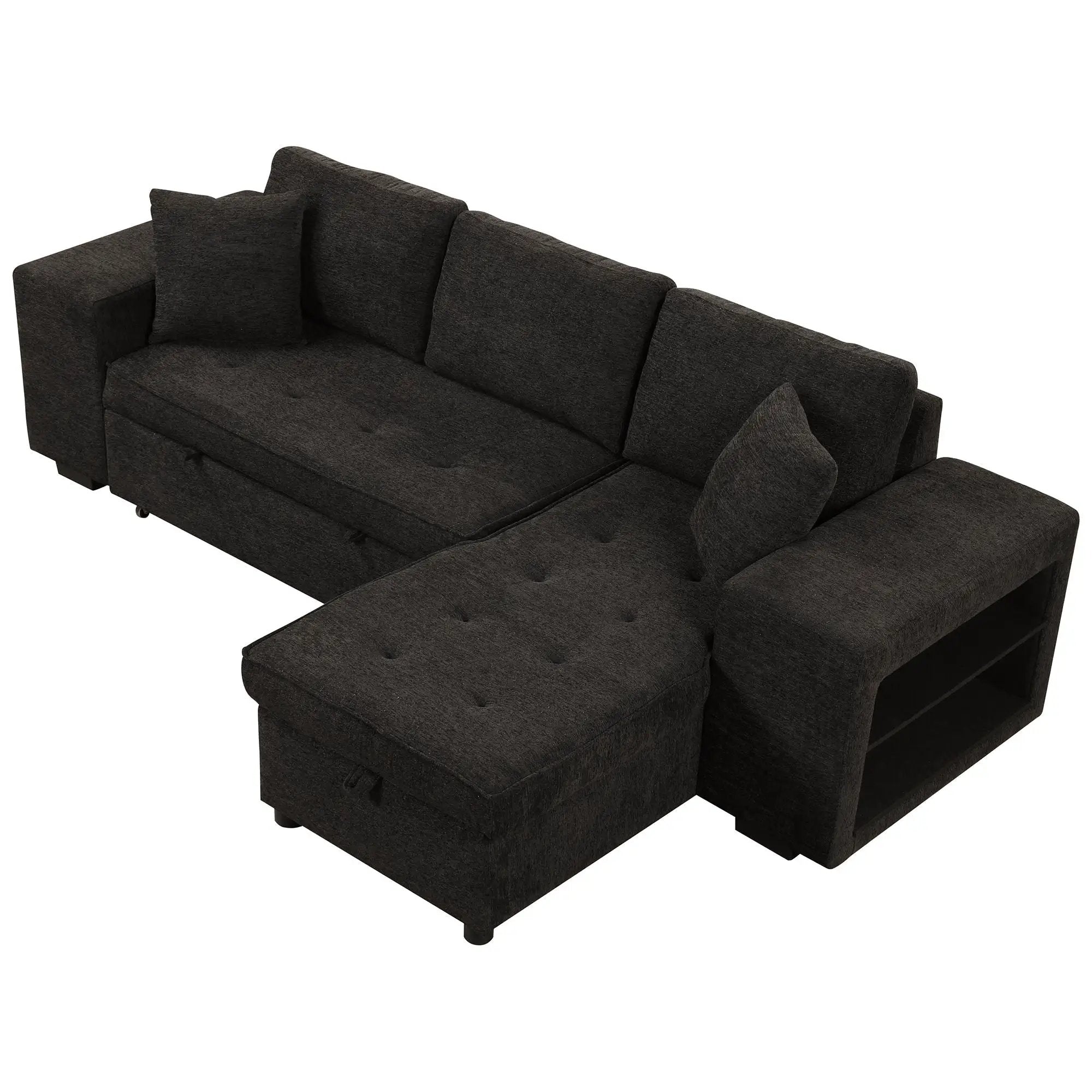 Modern L-Shape 3 Seat Reversible Sectional Couch, Pull Out Sleeper Sofa With Storage Chaise And 2 Stools For Living Room Furniture Set by HouseOfZazla