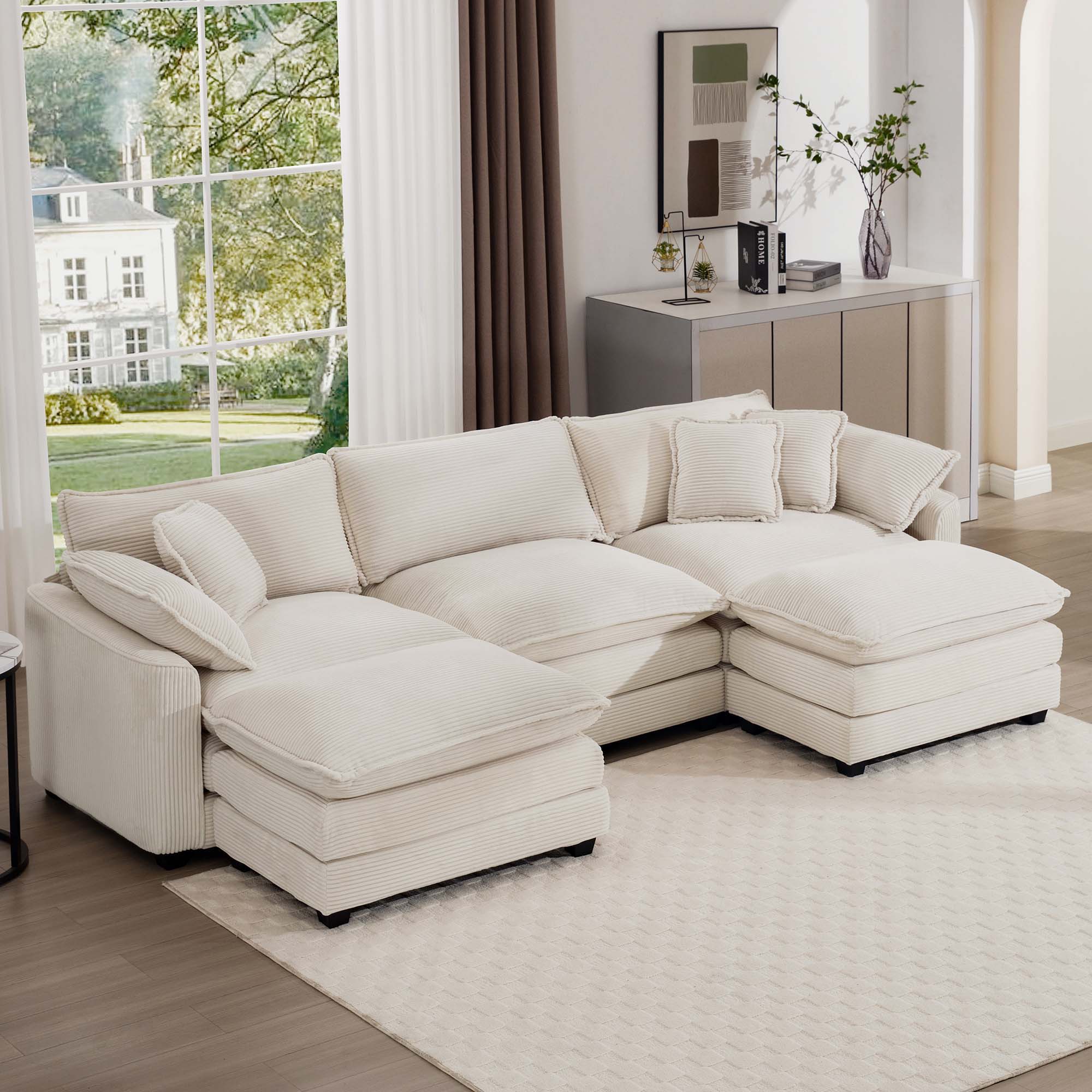 Modern Oversized Modular Cushion Sofa With Ottoman, Low Back, Deep Seating Sofa Set by Unique Piece Furniture
