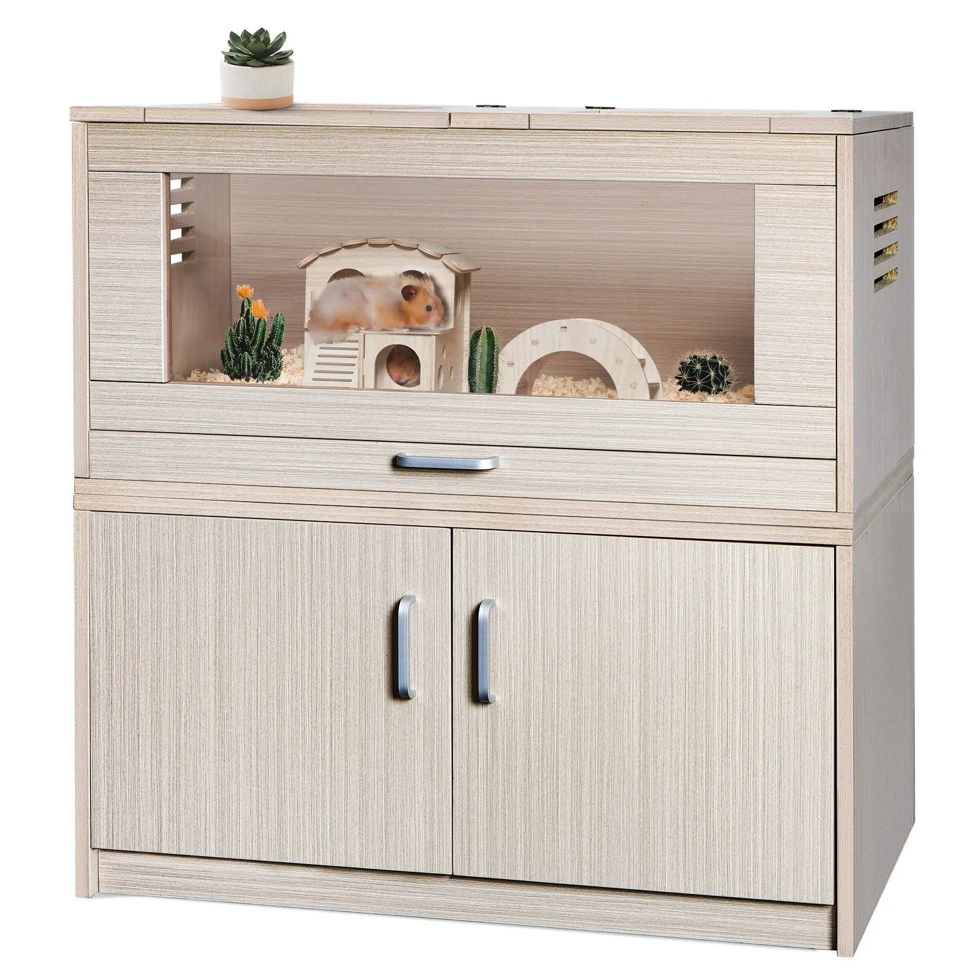 Guinea Pig Cages, Hamster Cage Wood With Independent Storage Cabinet, House For Rat Chinchilla With Guinea Pig Hutch And Bridge, Openable Top With Acrylic Sheets by HouseOfZazla
