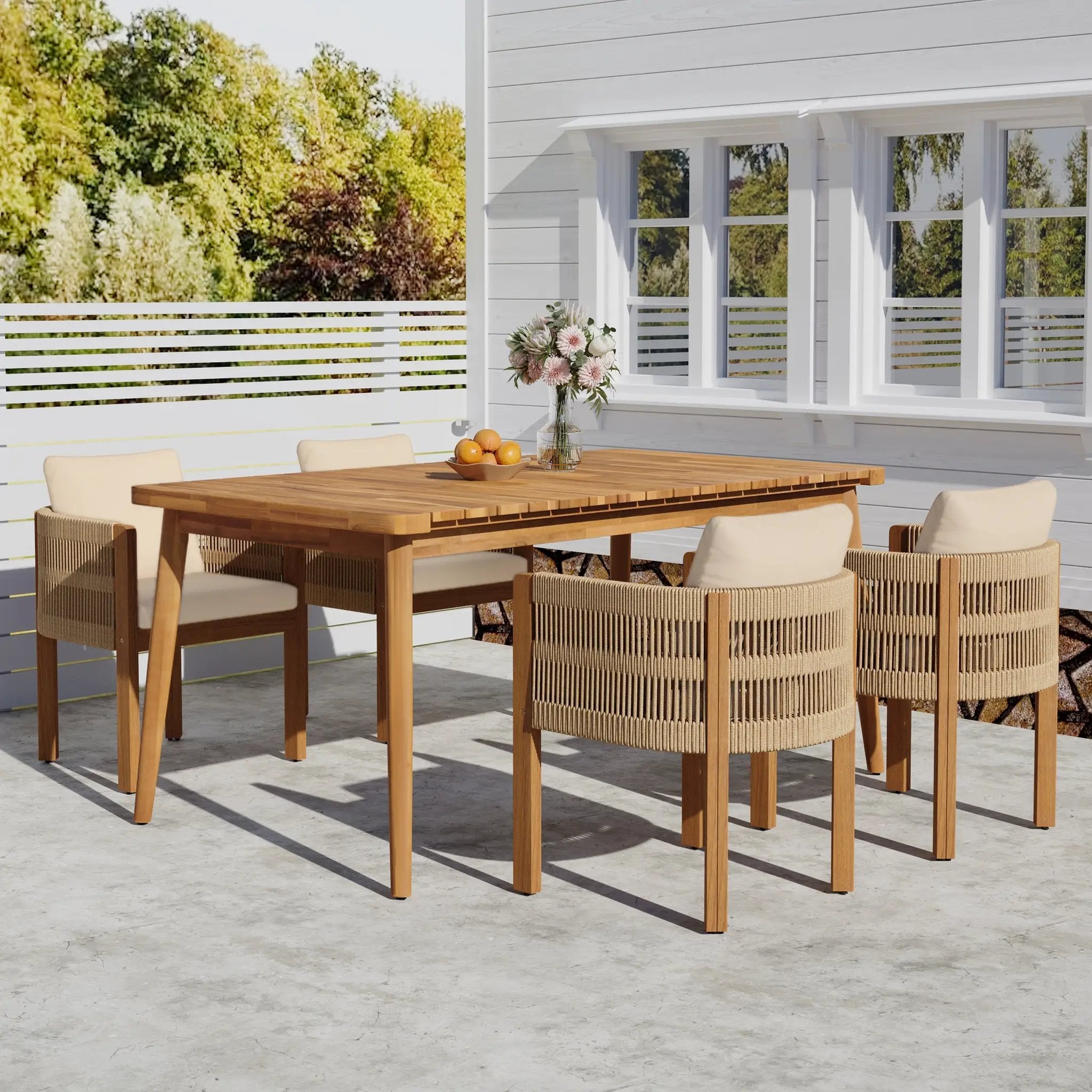 Outdoor Dining Set with Acacia Wood Table and 4 Chairs, Beige by HouseOfZazla