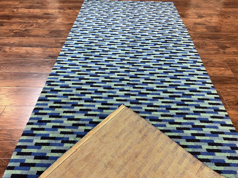 Wide Runner Rug 4.7 x 12, Blue Multicolor Contemporary Wool Power Loomed Rug, Mosiac Design by Jewel Rugs