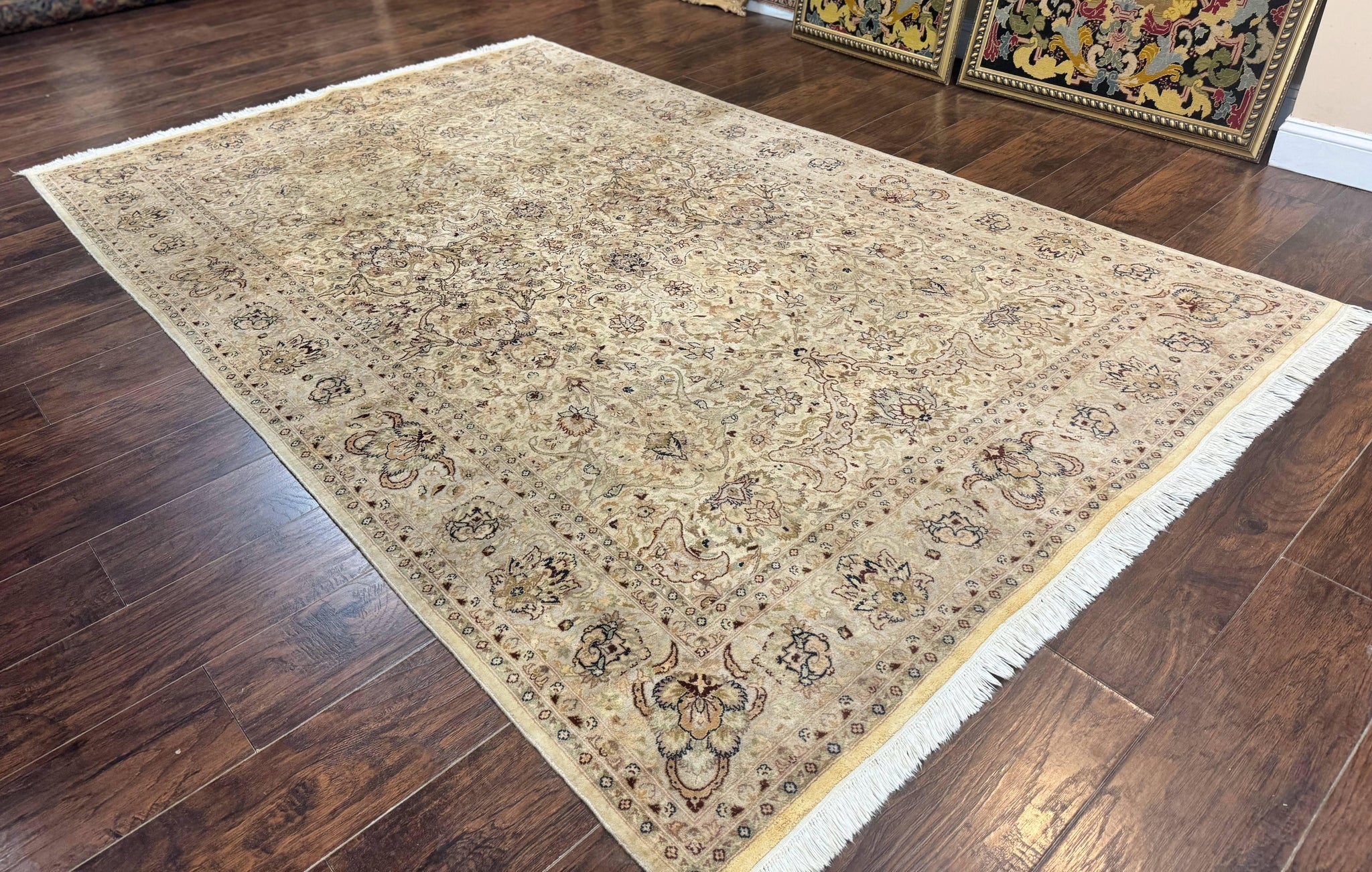 Pak Persian Rug 6x9, Vintage Handmade Wool Carpet, Floral, Beige by Jewel Rugs