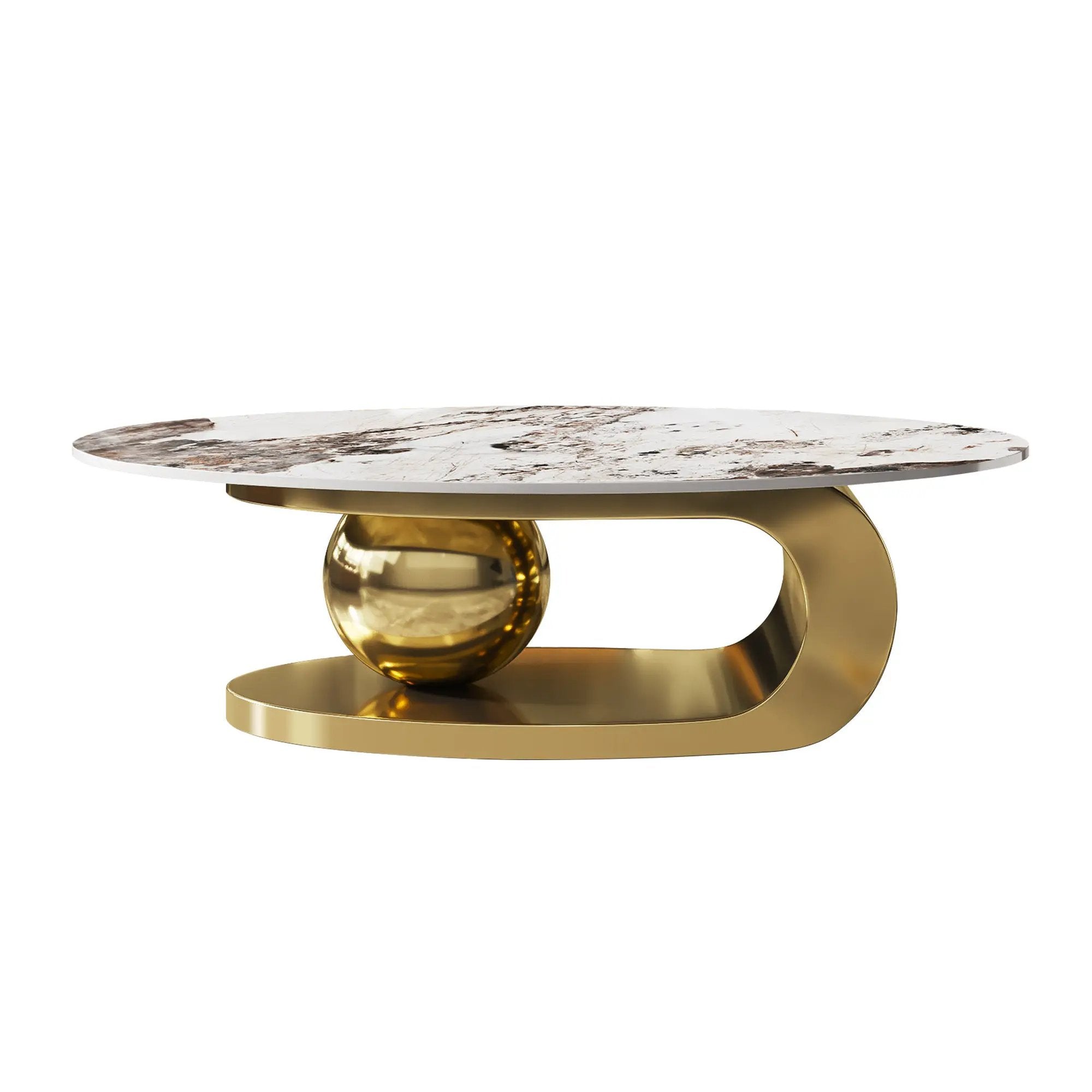 49.2 Inches Oval Faux Marble Coffee Table for Living Room with Stainless Steel Base by HouseOfZazla