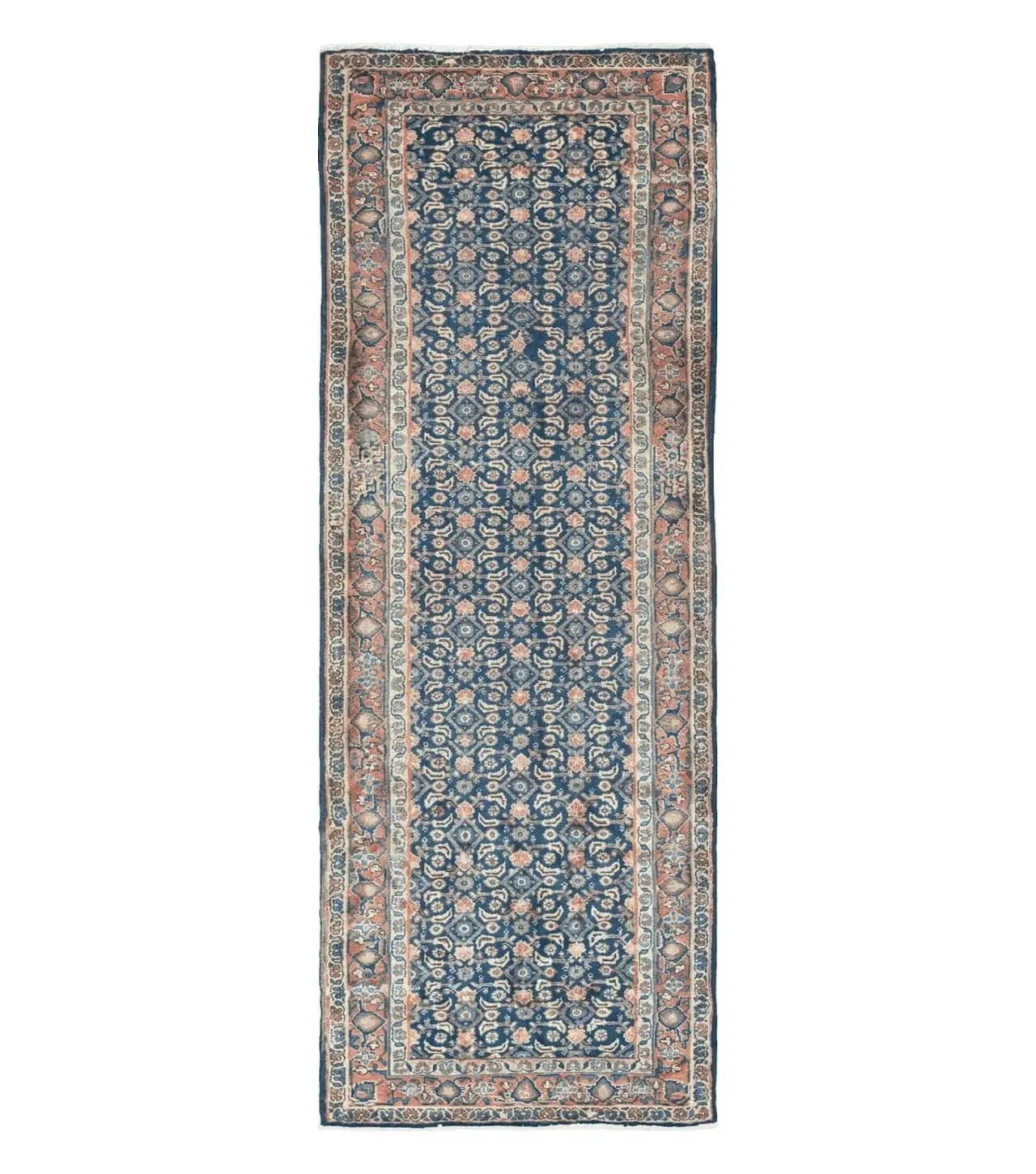 3'7" X 10' Antique Handmade India Floral Oriental Wool Runner Rug Organic Blue by Jewel Rugs