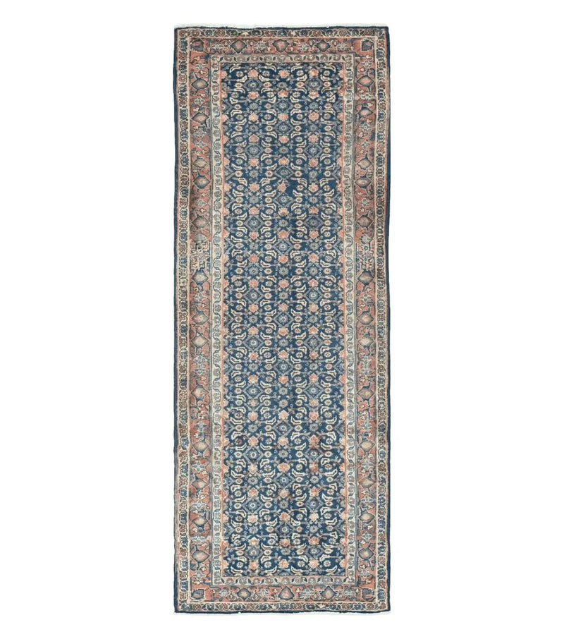 3'7" X 10' Antique Handmade India Floral Oriental Wool Runner Rug Organic Blue by Jewel Rugs