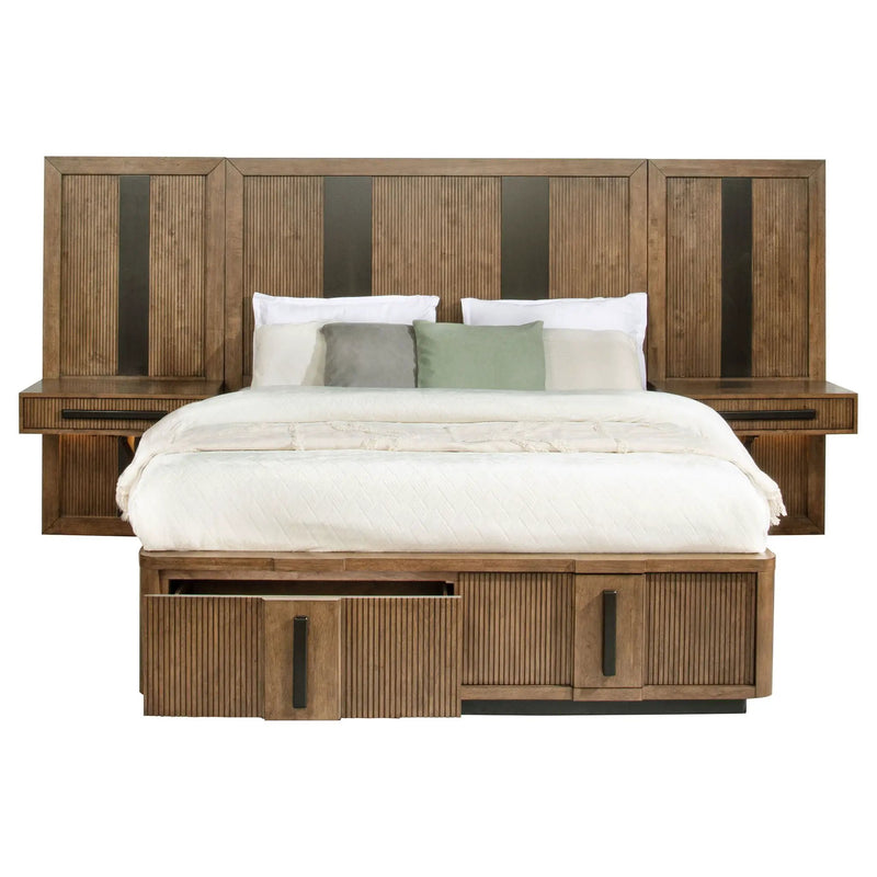 Terrace Eastern King Wall Panel Storage Bed Ash Brown by Unique Piece Furniture