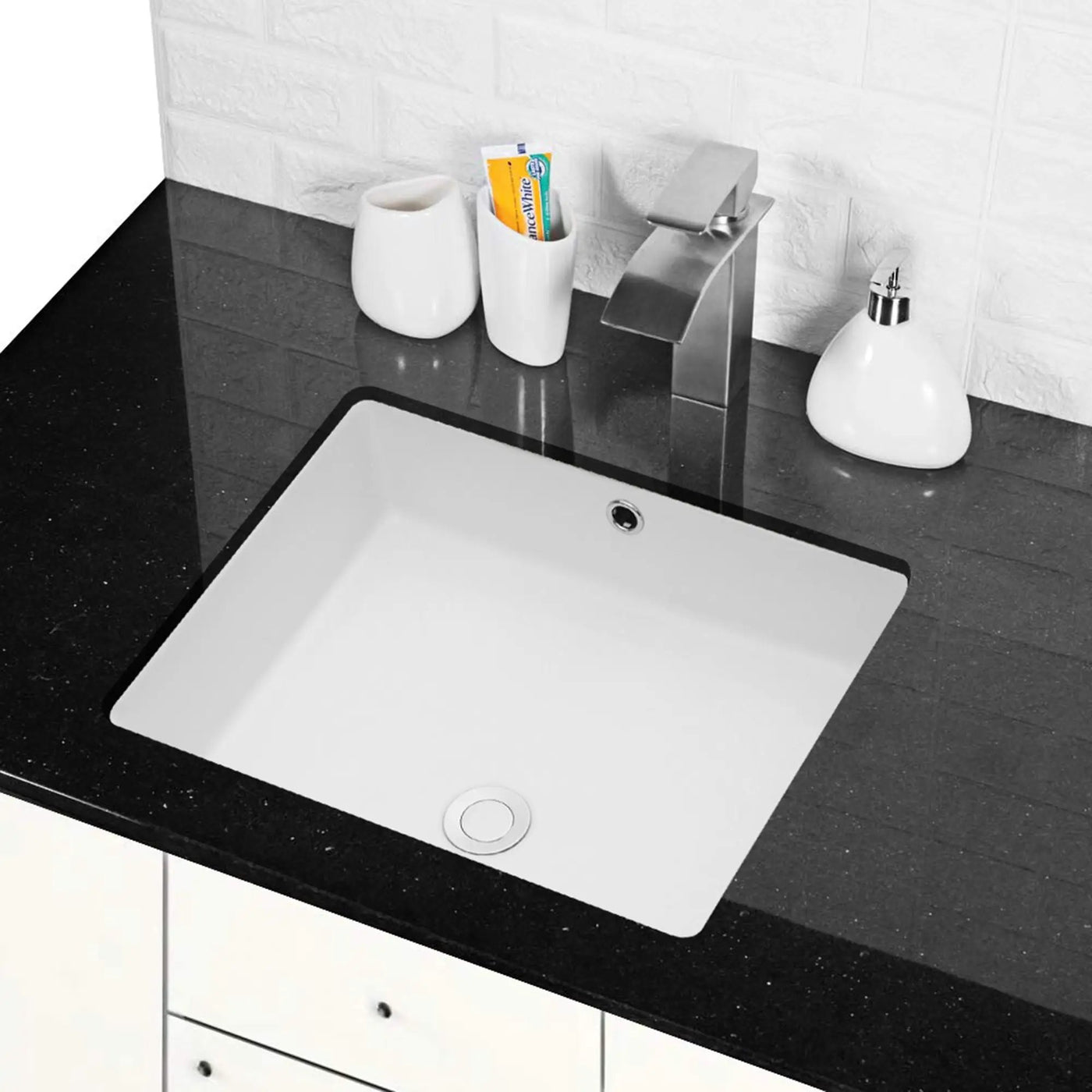 Modern Rectangular Undermount Bathroom Sink With Overflow Ceramic by HouseOfZazla