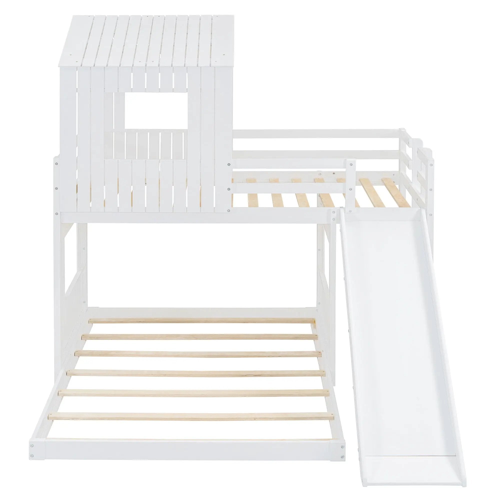 Loft Bunk Bed With Playhouse, Farmhouse, Ladder, Slide And Guardrails by Unique Piece Furniture