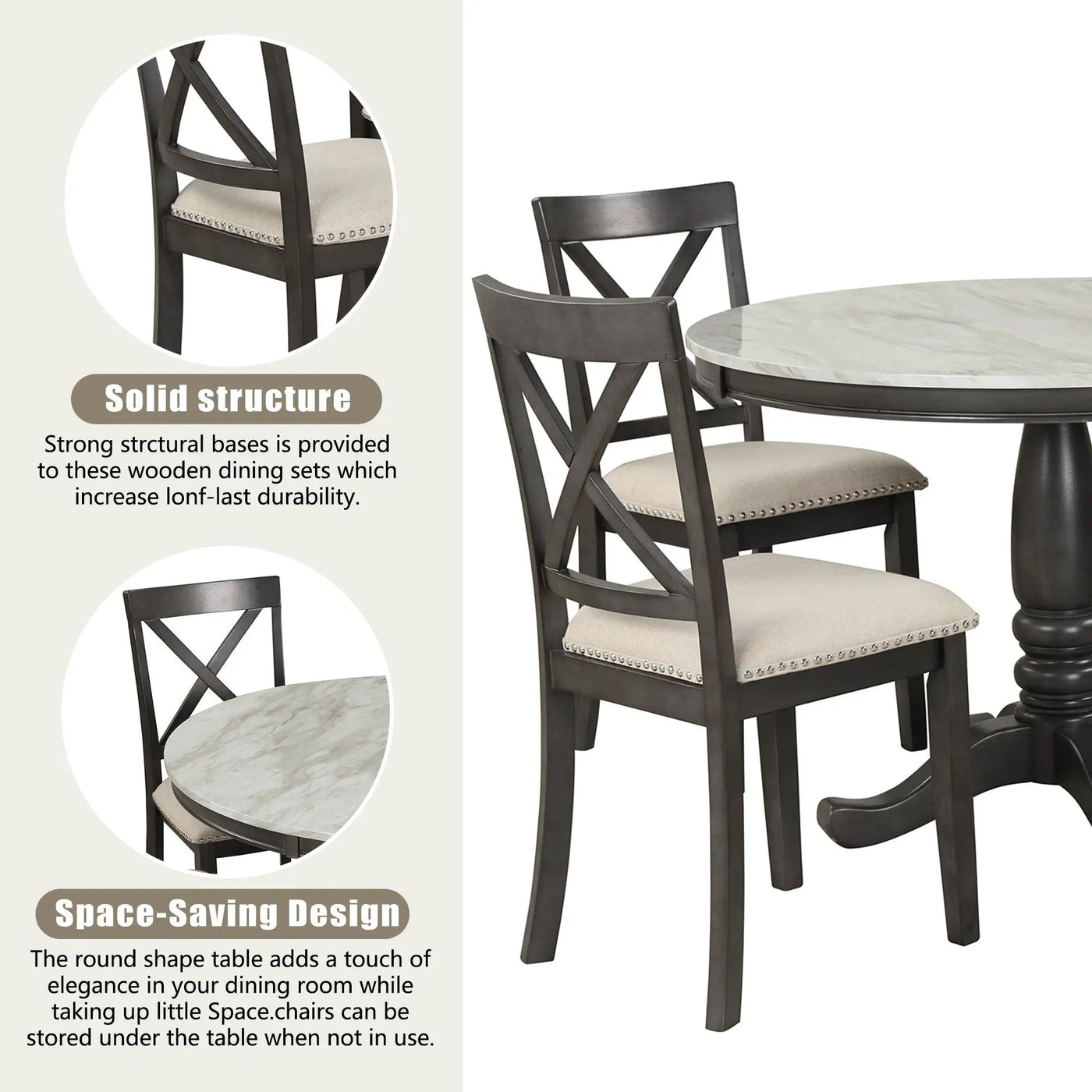 5 Pieces Dining Table And Chairs Set For 4 Persons, Kitchen Room Solid Wood Table With 4 Chairs by Unique Piece Furniture