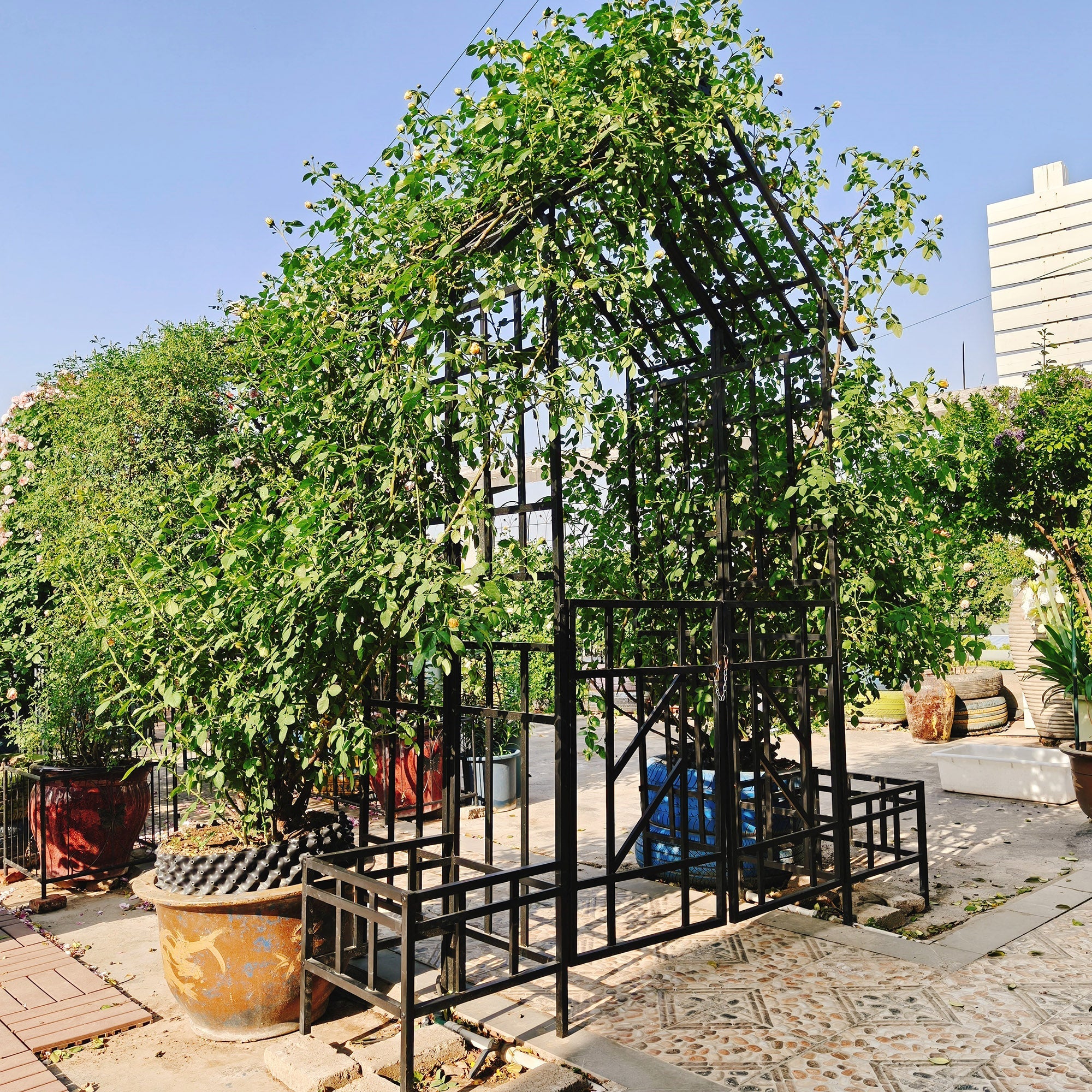Metal Garden Arch with Gate and Planter for Climbing Plants by HouseOfZazla