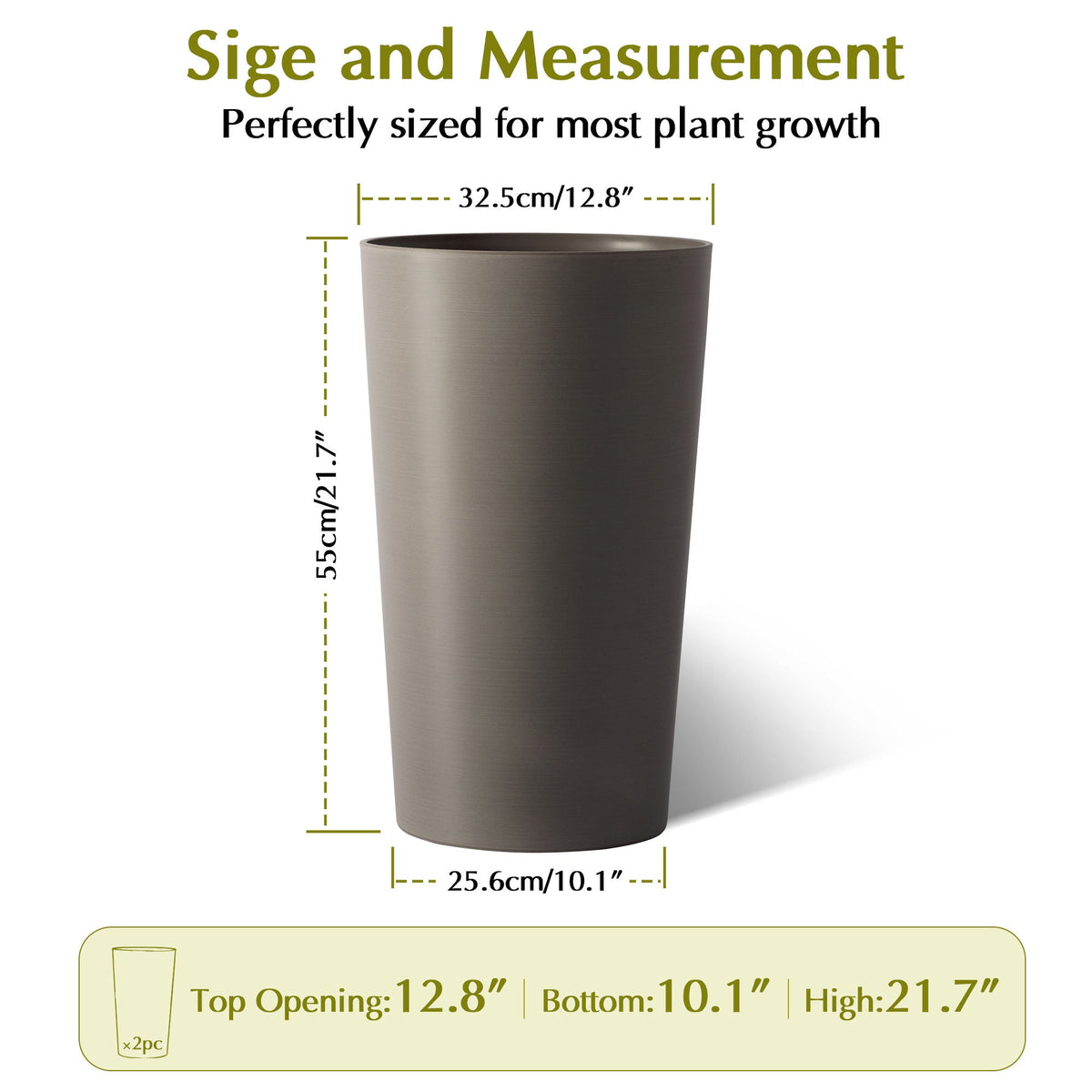Tall Polypropylene Outdoor Planter Set of 2 with Weather-Resistant Build - Black, Dark Gray, Dark Brown, photo 35 of 37