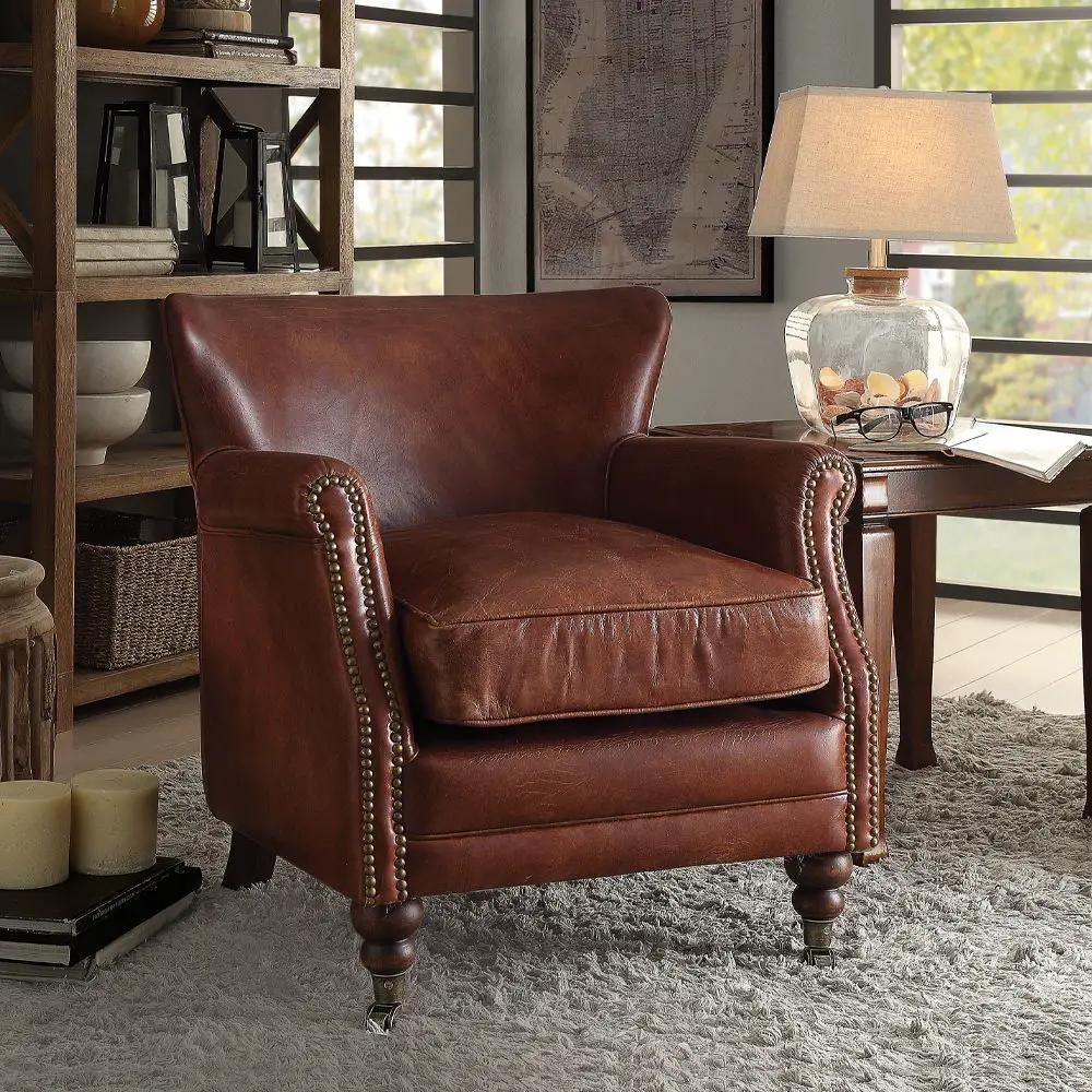 Leeds - Accent Chair - Vintage Dark Brown Top Grain Leather by Unique Piece Furniture