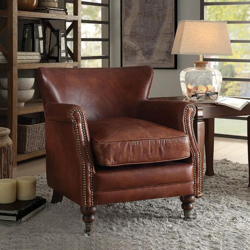 Leeds - Accent Chair - Vintage Dark Brown Top Grain Leather by Unique Piece Furniture
