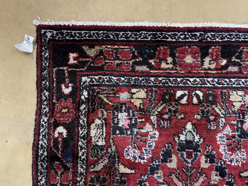 Antique Persian Hamadan Runner Rug 3.4 x 9, Red, Handmade Wool Runner by Jewel Rugs