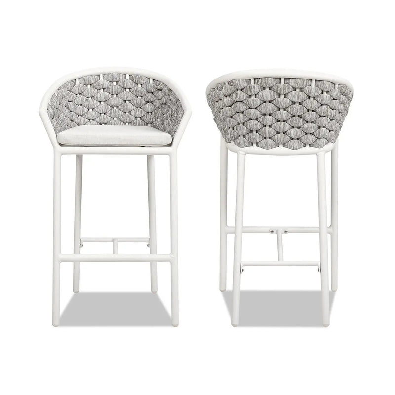 Rowan - Rope Barrel Low Back Patio Counter Stool (Set of 2) - Optic White by HouseOfZazla