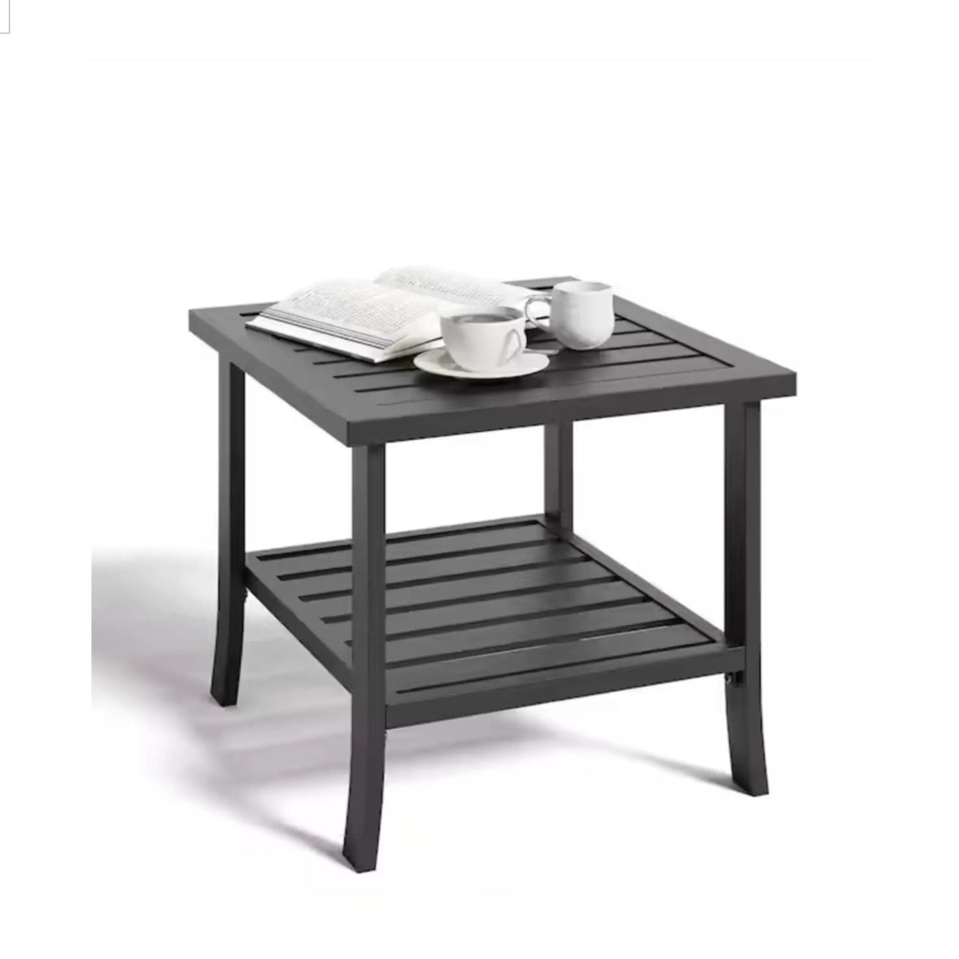 Square 2 Tier All-Weather Outdoor Side Table With Slatted Top by HouseOfZazla