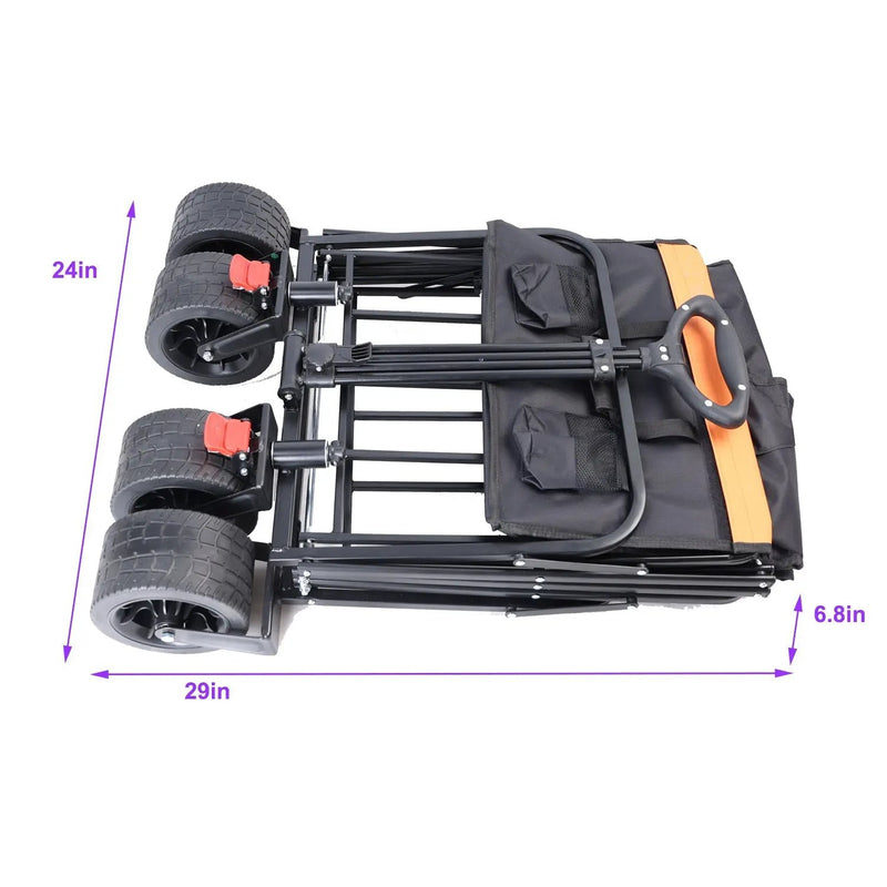 Big Large Capacity Folding Wagon Cart with Extender (Black + Orange) by HouseOfZazla