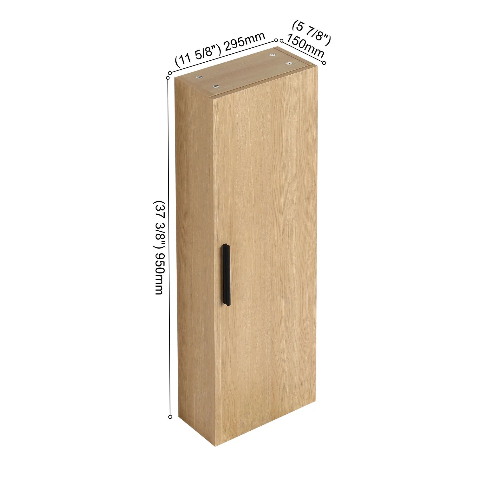 Tall Floating Bathroom Side Cabinet, Wall Mounted Single Door Storage - Light Oak by HouseOfZazla