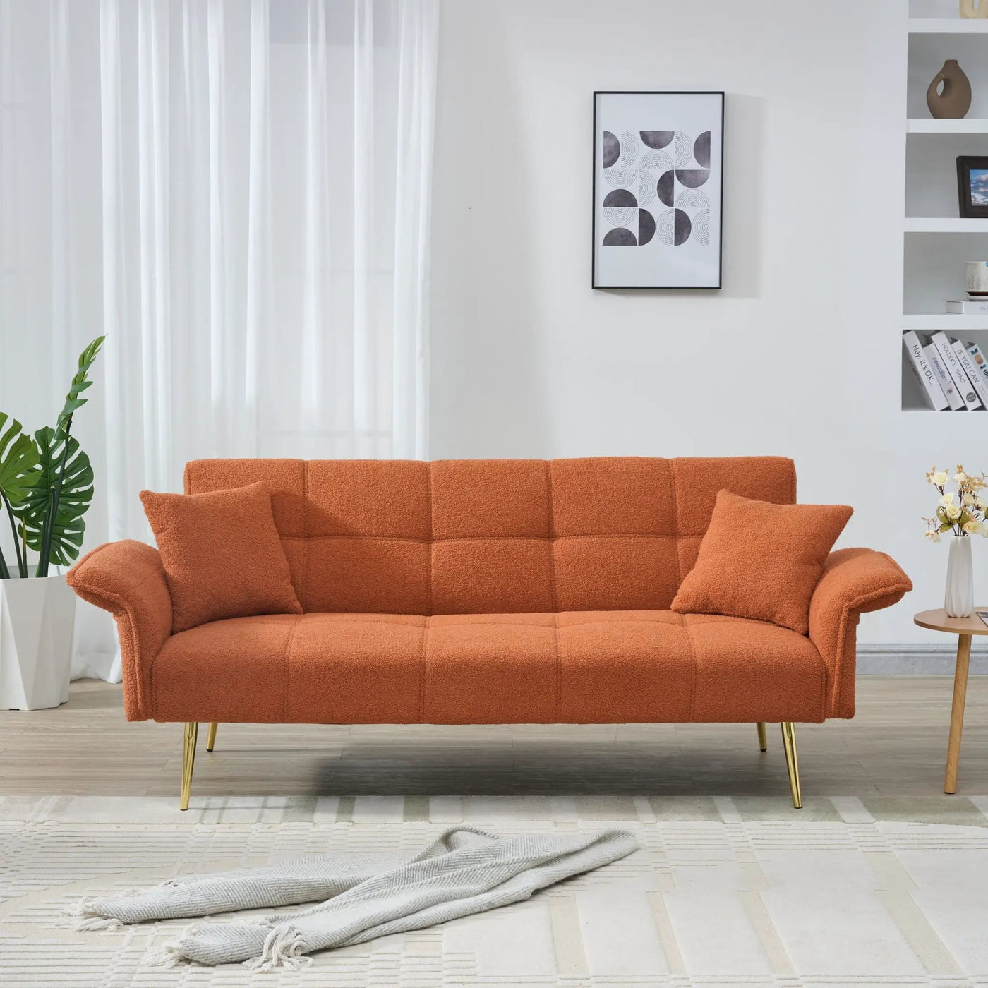 Convertible Double Futon Sofa Bed With Folding Armrests For Living Rooms by HouseOfZazla