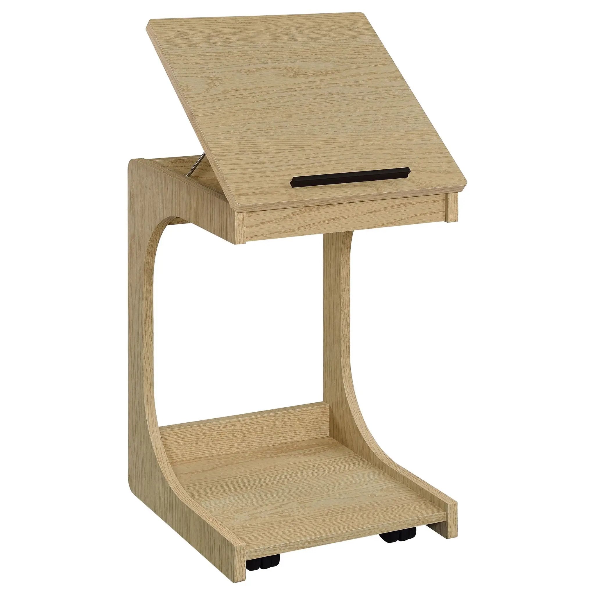 Ralston C-Shaped Lift-Top Sofa Side Table With Casters Light Oak by Unique Piece Furniture
