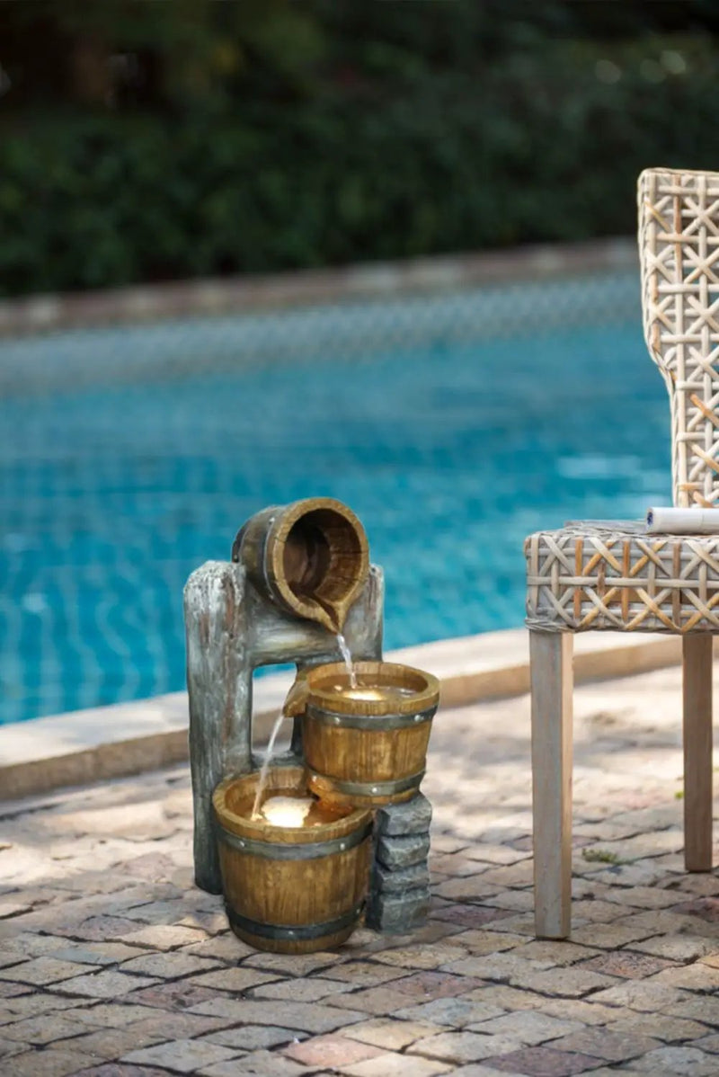 Decorative 3 Tier Bucket Fountain With Lights And Pump - Brown by Unique Piece Furniture