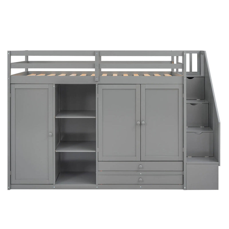 Loft Bed With 3 Shelves, 2 Wardrobes, 2 Drawers, Ladder Storage by HouseOfZazla