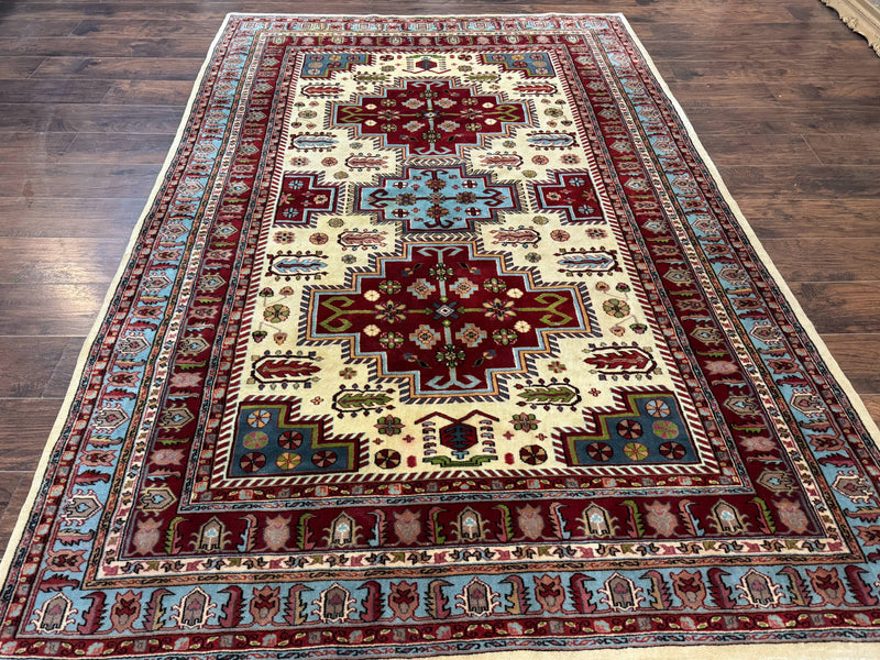 Turkish Kazak Rug 6x9, Geometric Medallions by Jewel Rugs