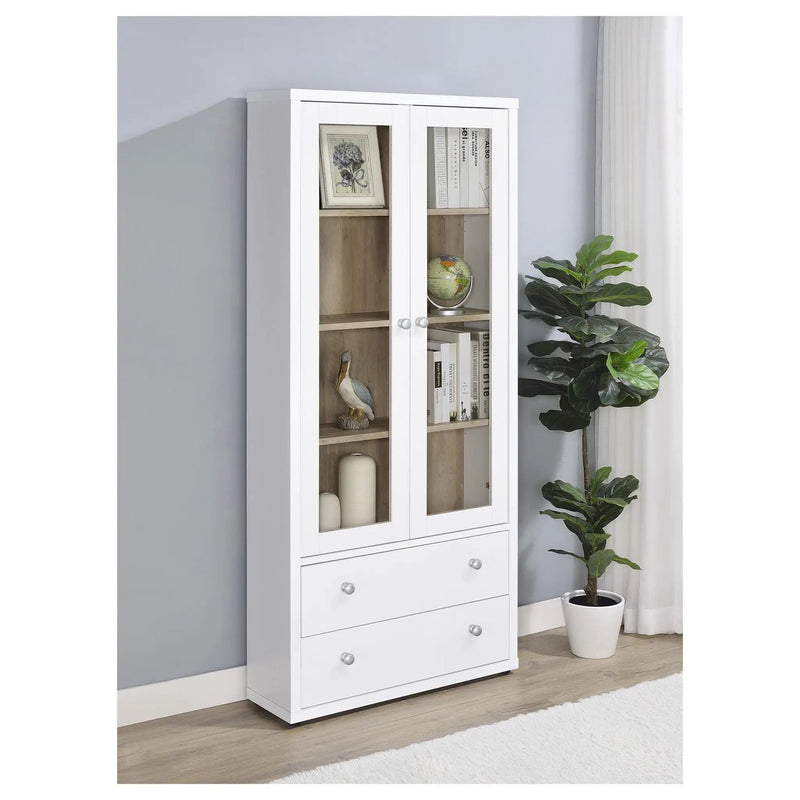Hawthorne 4-shelf Glass Door Tall Cabinet with Drawers White by Unique Piece Furniture