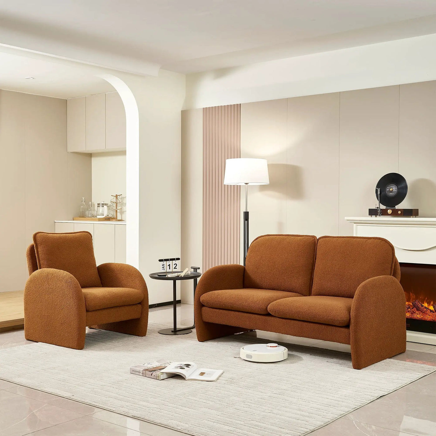 Loveseat Sofa Small Couch For Living Room, Sherpa Fabric Upholstered Loveseat Sofa Couch, Small Loveseat Sofa For Apartment, Bedroom by Unique Piece Furniture
