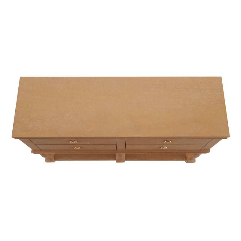 Console Table With 4 Soft Close Drawers, Thick Bottom Shelf For Living Room - Natural by HouseOfZazla