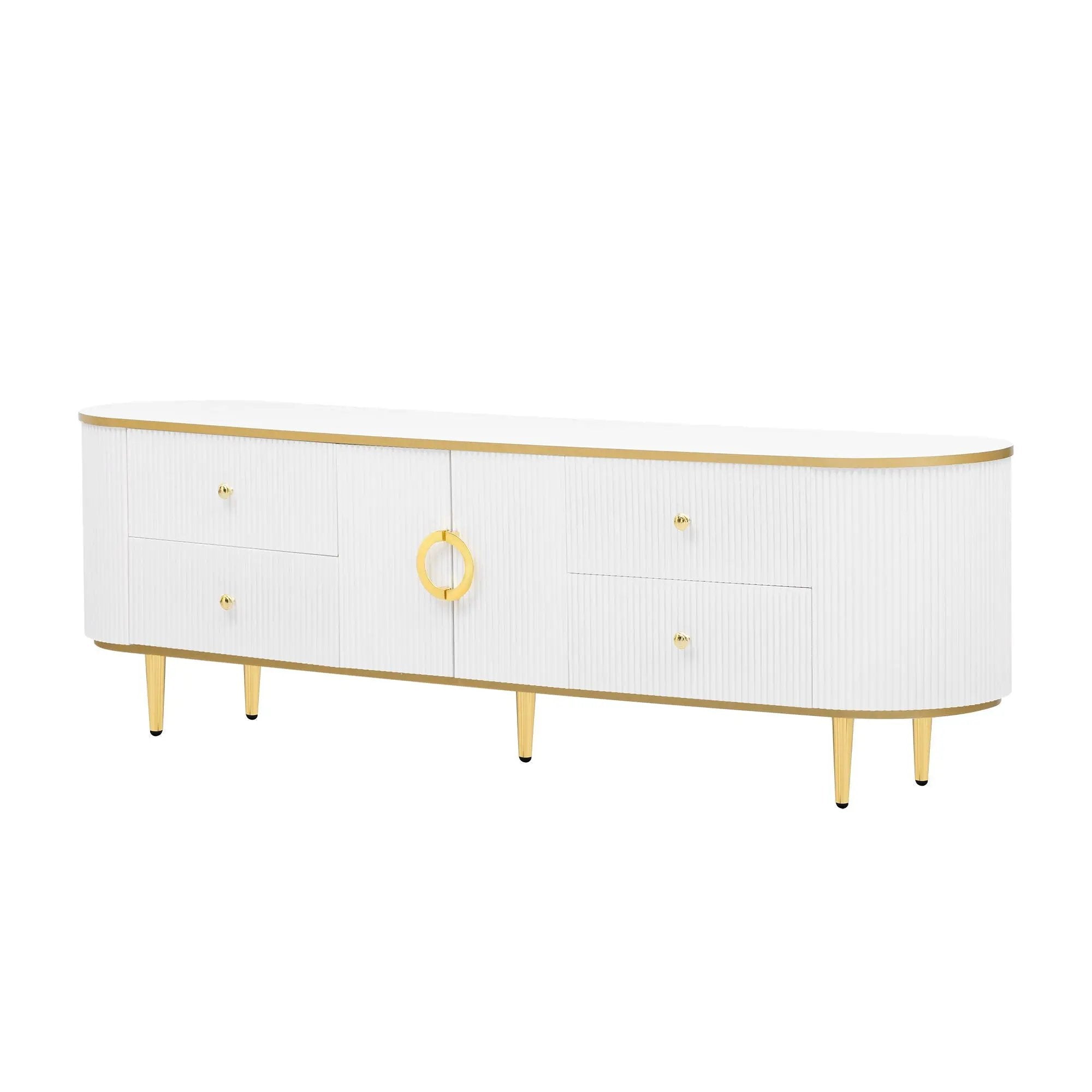 Modern TV Stand For TVs Up To 80", Entertainment Center With 4 Drawers And 1 Cabinet, Wood TV Console Table With And Handles For Living Room - White by HouseOfZazla