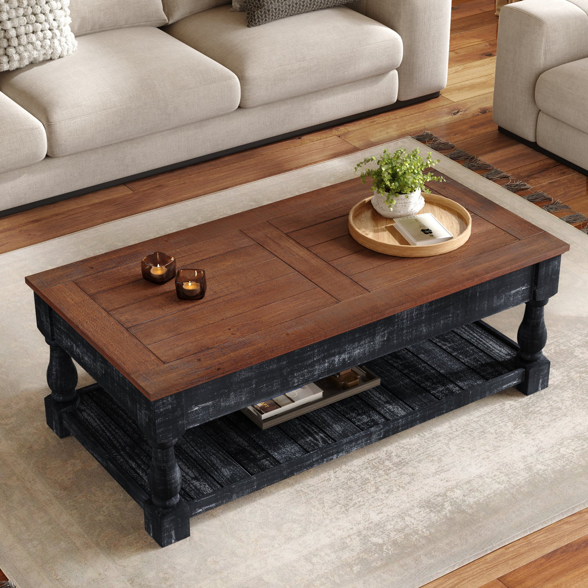 Retro Lift-Top Coffee Table with Storage for Living Room, Hidden Compartment & Lower Shelf, photo 2 of 10