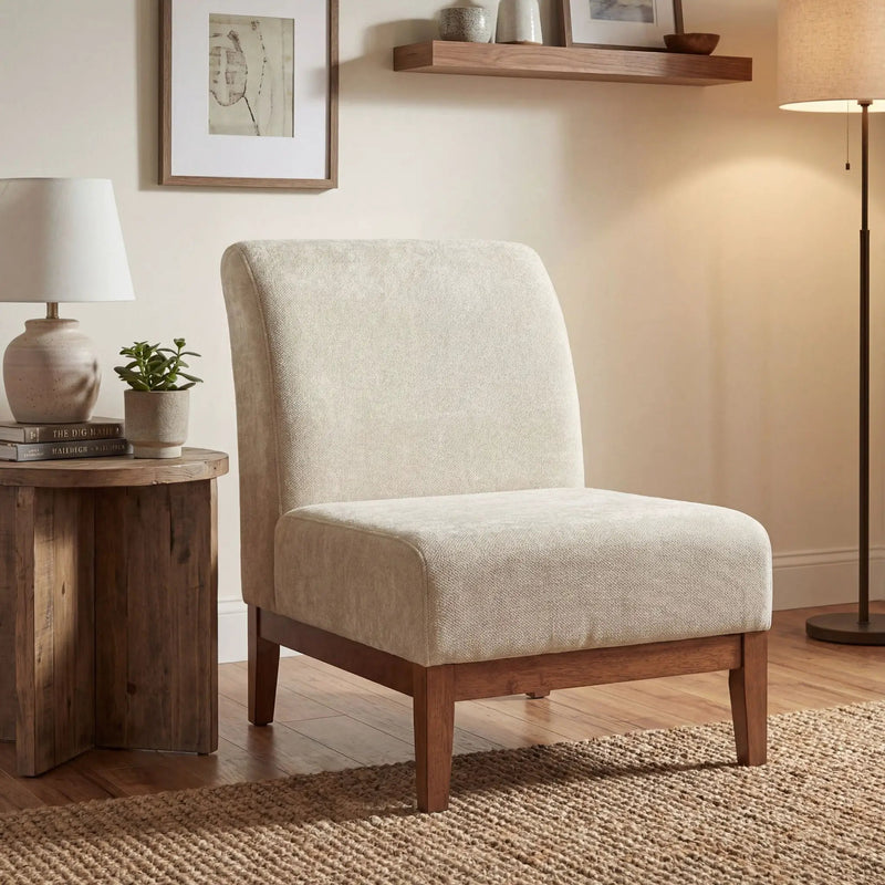 Upholstered Accent Chair - Beige / Walnut by HouseOfZazla