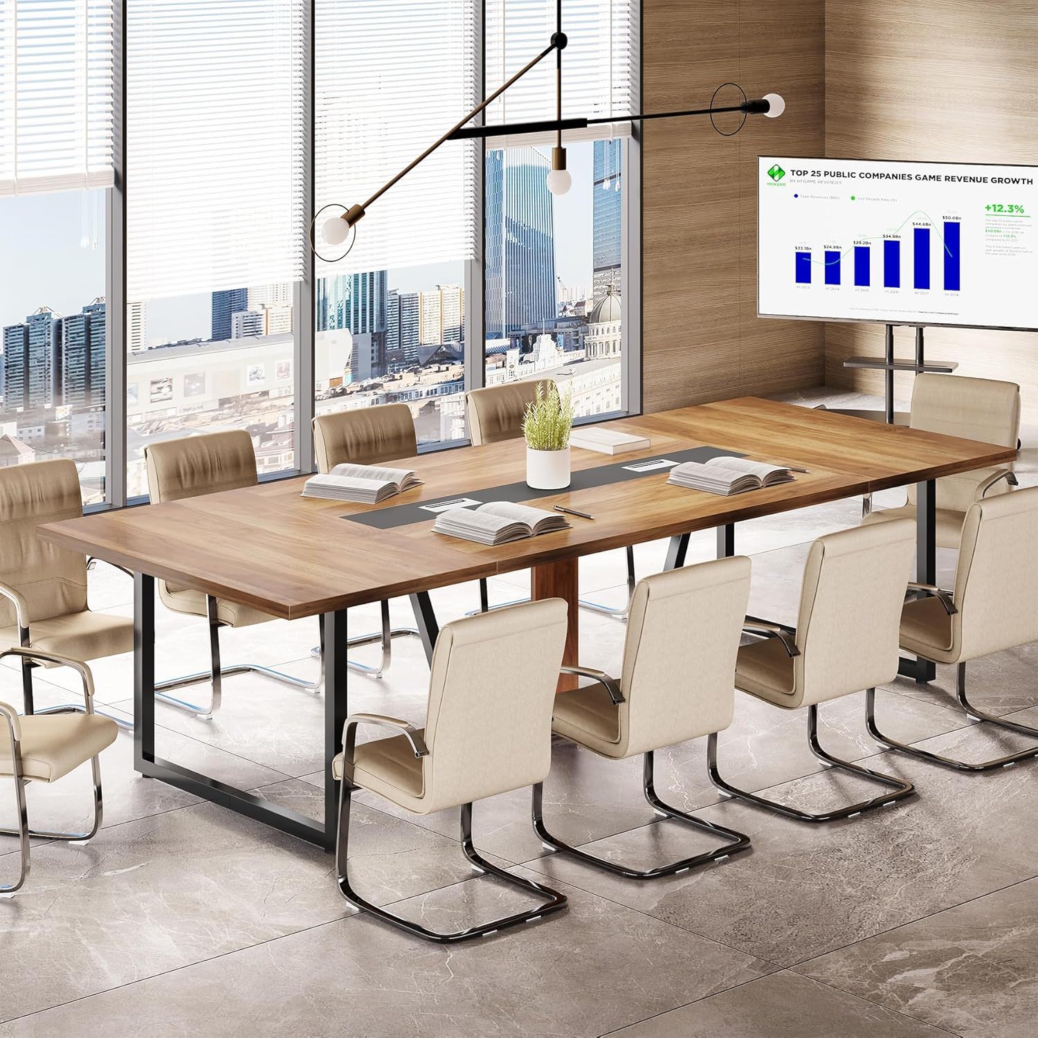 Conference Table For 8 - 10 People With Cable Management - Brown / Black by HouseOfZazla