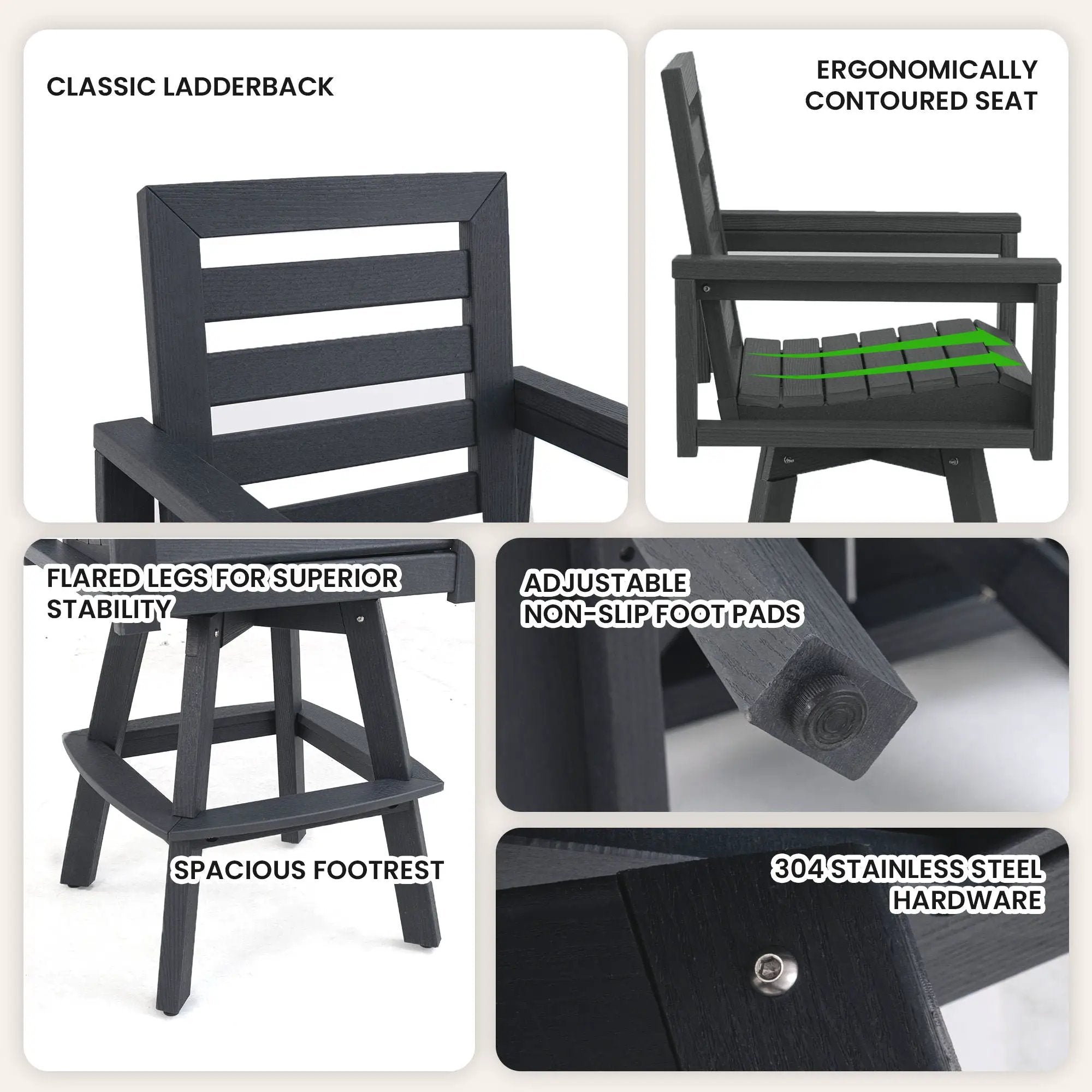 Outdoor Swivel Bar Chair, Ladderback With Wide & Thickened Frame by HouseOfZazla
