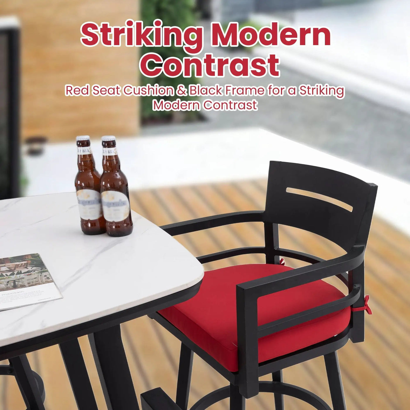 5 Pieces Outdoor Patio Bar Set, Rounded Square Sintered Stone Table & 4 Swivel Bar Chairs by HouseOfZazla