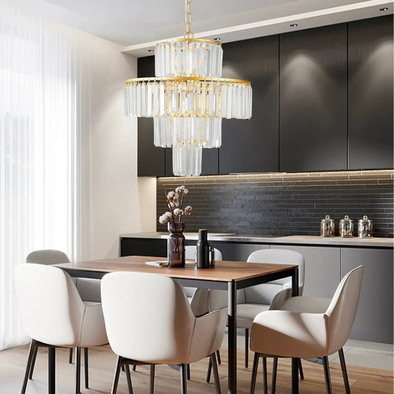 (Same as W1340126461/L5023) 20' Luxury 4-Tier Crystal Chandelier, 12-Light Gold Frame Pendant Light, Elegant Ceiling Lighting for Living Room, Dining Room, Bedroom (No Bulbs) by HouseOfZazla