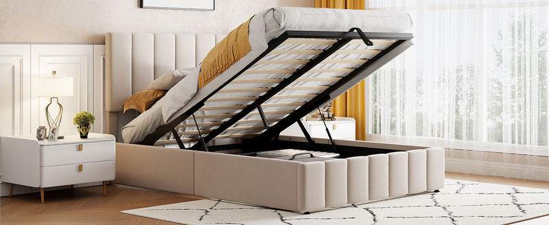 Elegant Upholstered Platform Bed With Hydraulic Storage System