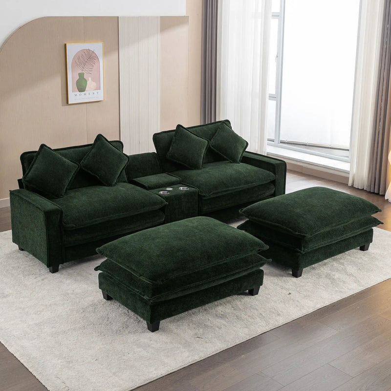 Sectional Sofa Upholstered Sofa With Two Removable Ottoman, Two USB Ports, Two Cup Holders And Large Storage Box For Living Room by HouseOfZazla