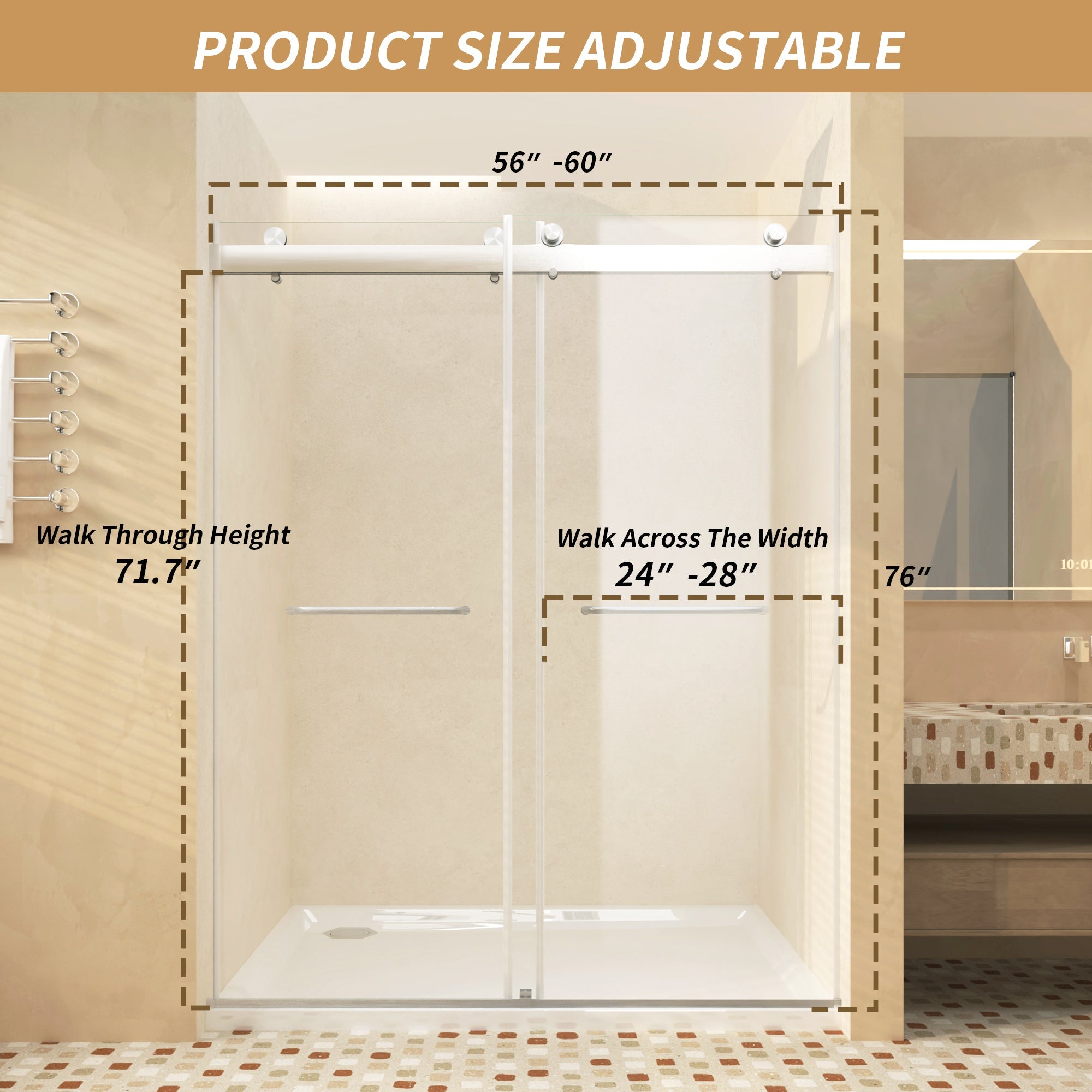 Frameless Sliding Glass Shower Doors 56-60" Width x 76" Height by HouseOfZazla