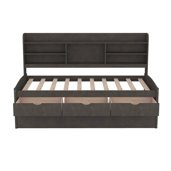 Captain Bed With Built In Bookshelves, 3 Storage Drawers, And Trundle