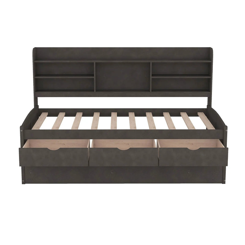 Captain Bed With Built In Bookshelves, 3 Storage Drawers, And Trundle by HouseOfZazla