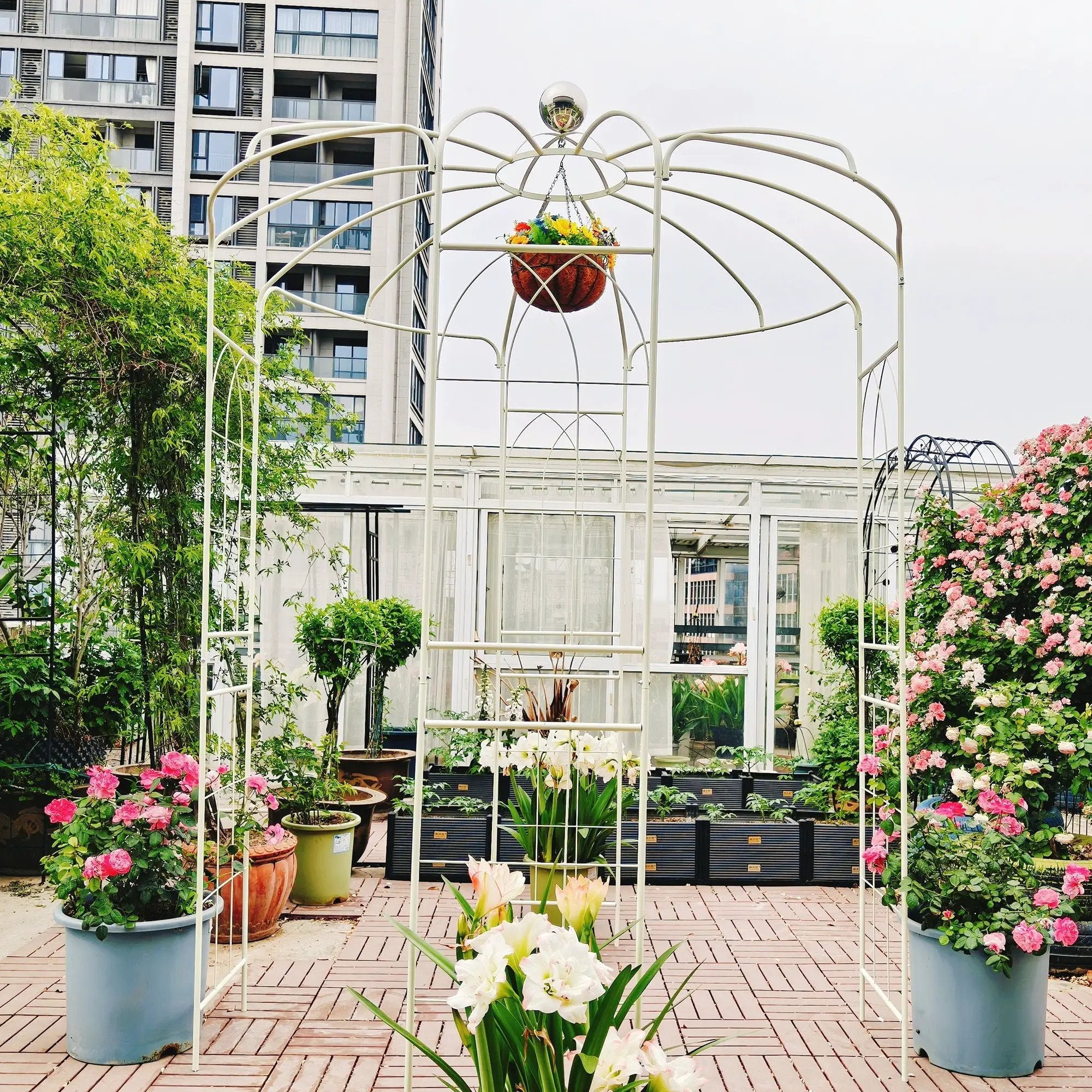Metal Garden Arch Iron Garden Arbors Gazebo Dia High Birdcage Shape Pergola Pavilion For Wedding Ceremony by Unique Piece Furniture