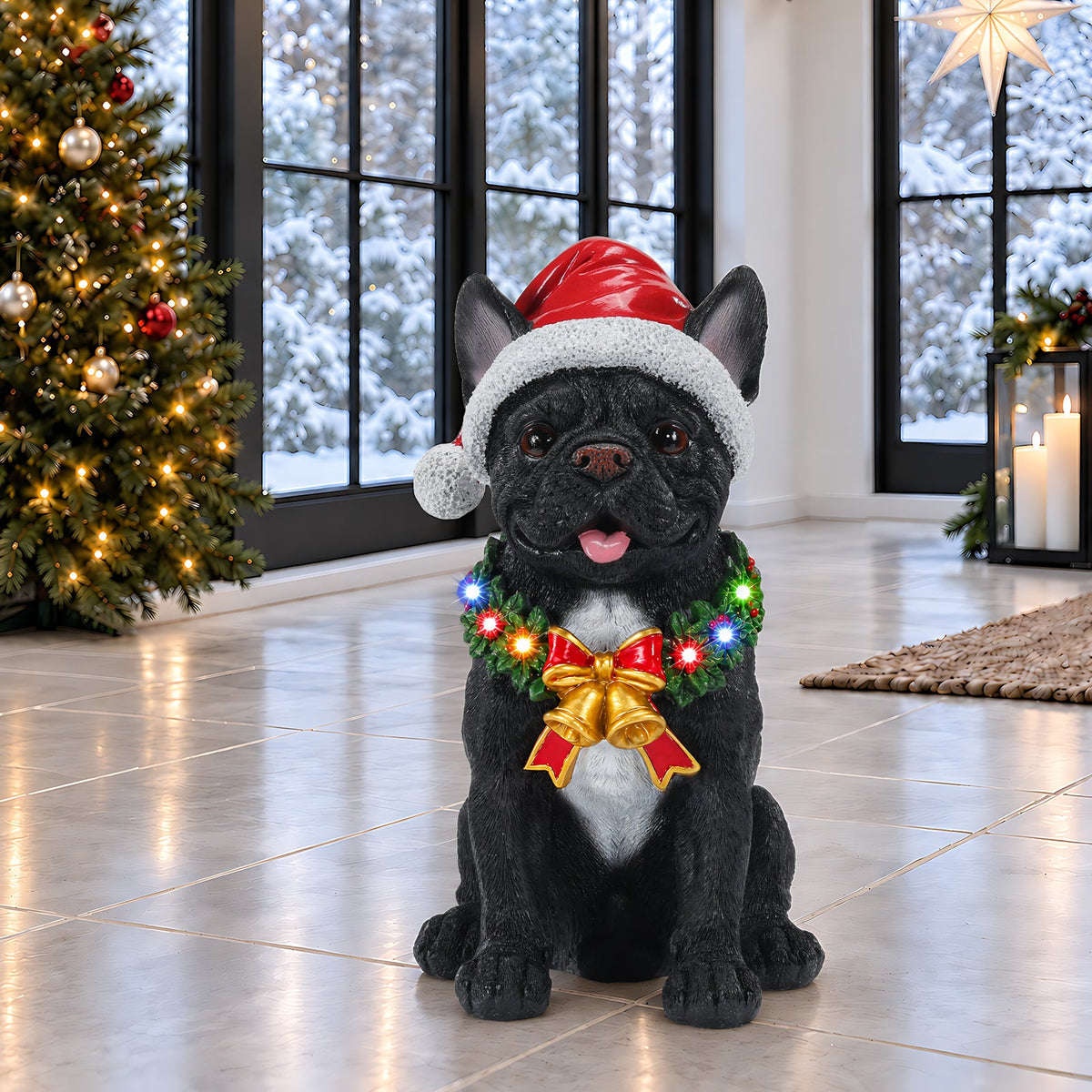 Lighted Christmas French Bulldog Statue, photo 3 of 10