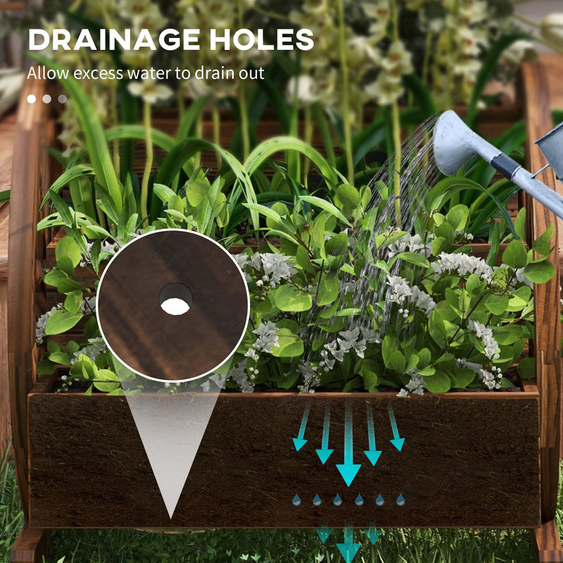 3-Tier Raised Garden Bed Planter with Drainage - Natural Wood, photo 5 of 10