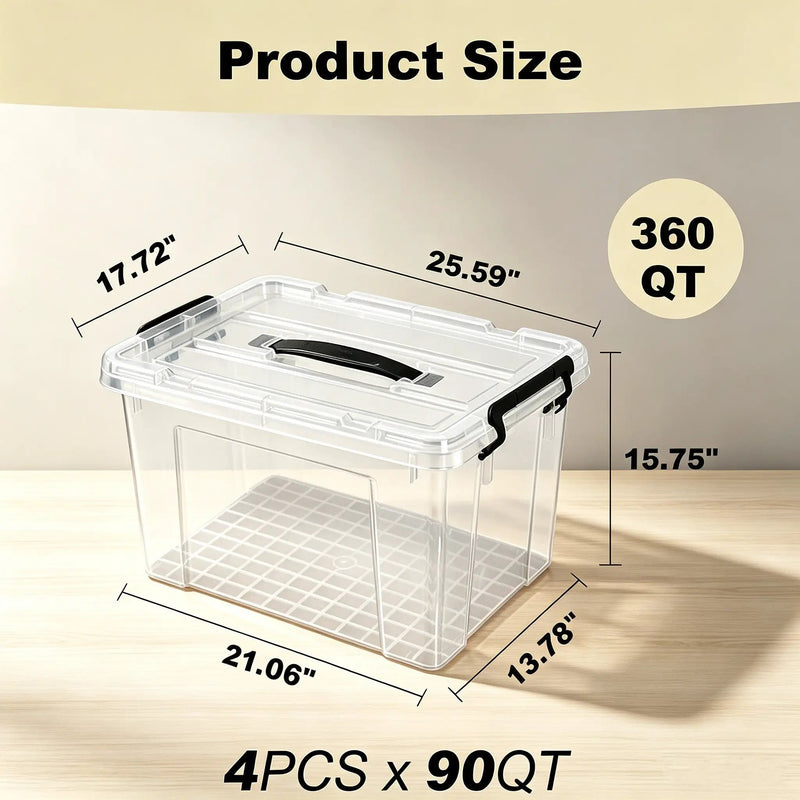 4 Pack 90 QT Plastic Storage Bins with Lids by HouseOfZazla