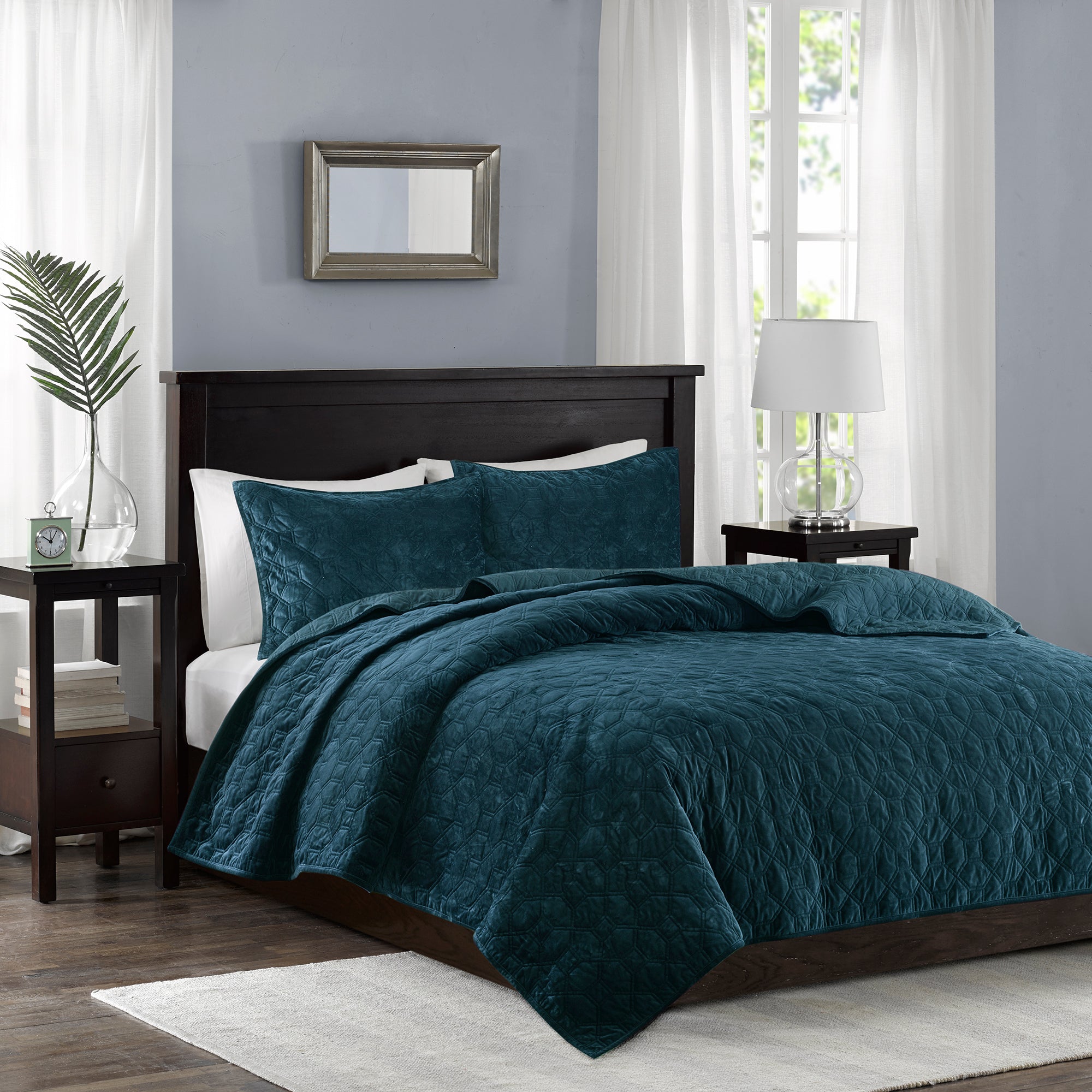 3 Piece Velvet Quilt Set Teal Full/Queen by HouseOfZazla